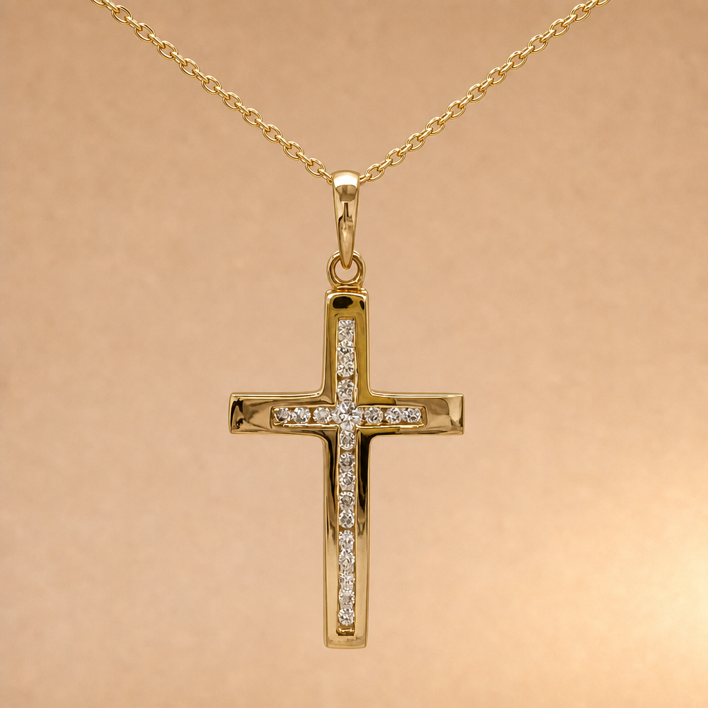 18ct Gold Diamond Set Cross