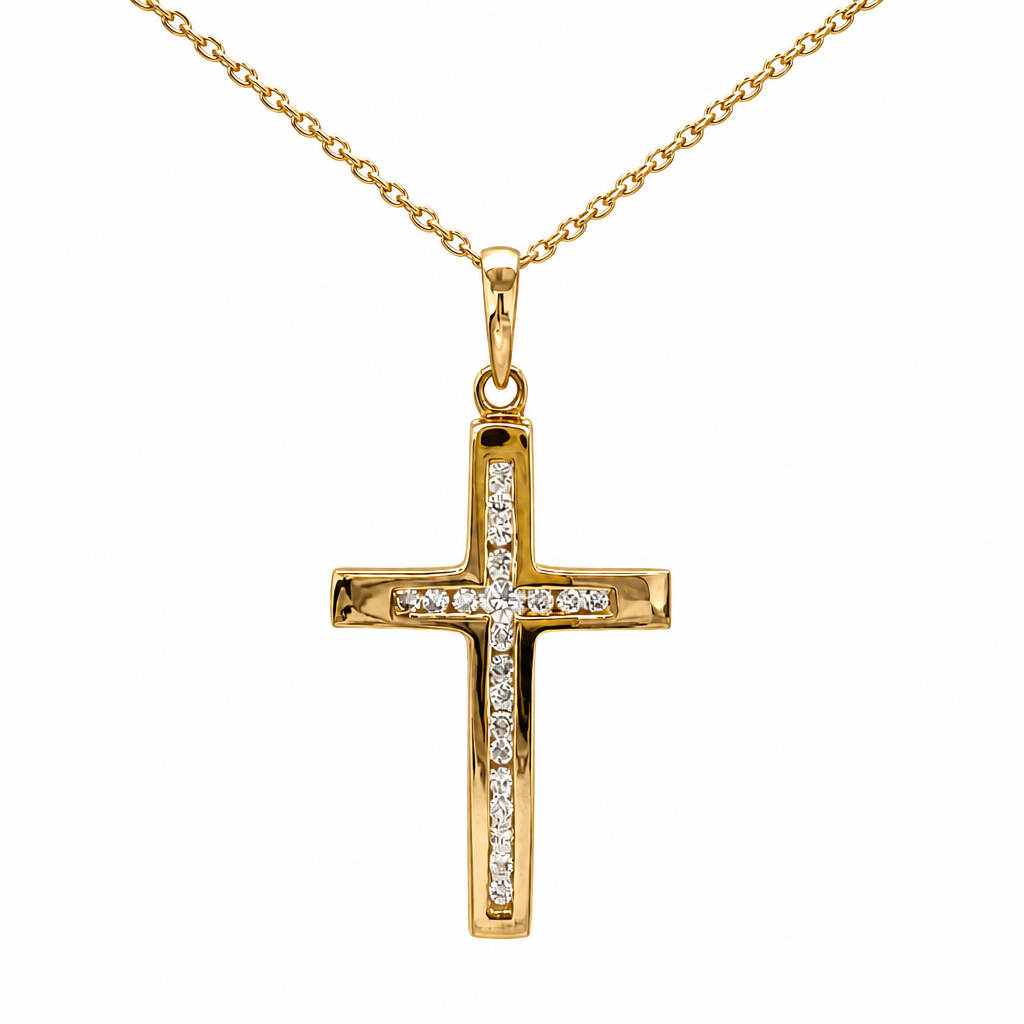 18ct Gold Diamond Set Cross