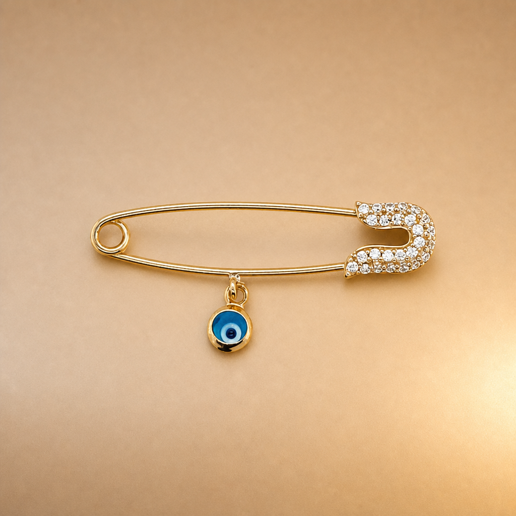 18ct YG CZ Evil Eye Baby Pin