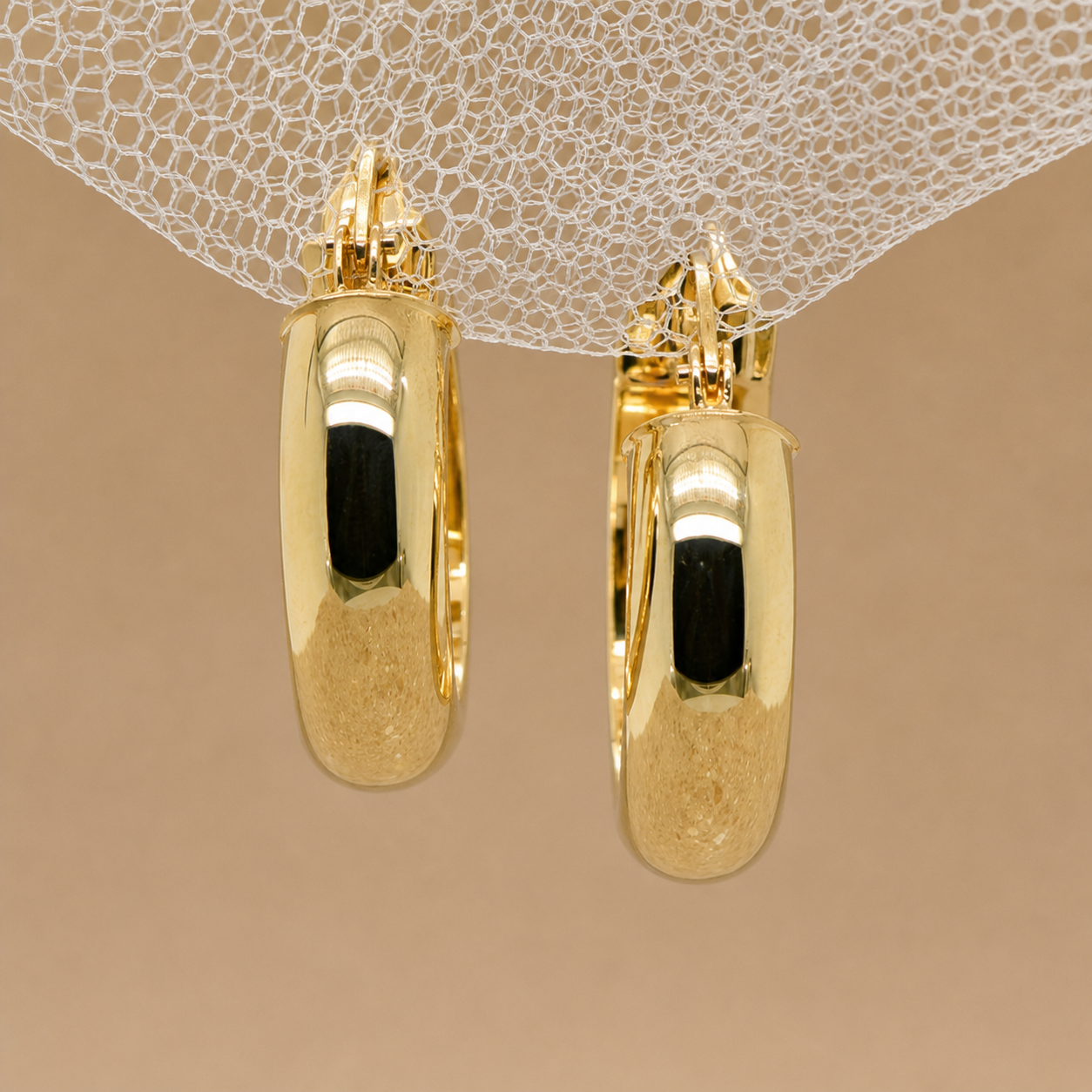 18ct gold wide dome hoop earrings