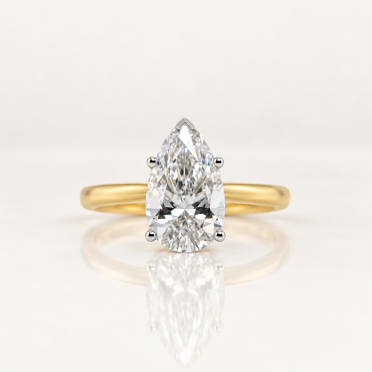 Valentina | 3.39ct Pear Lab Grown Diamond Hidden Halo Engagement Ring | 18ct Yellow and White Gold