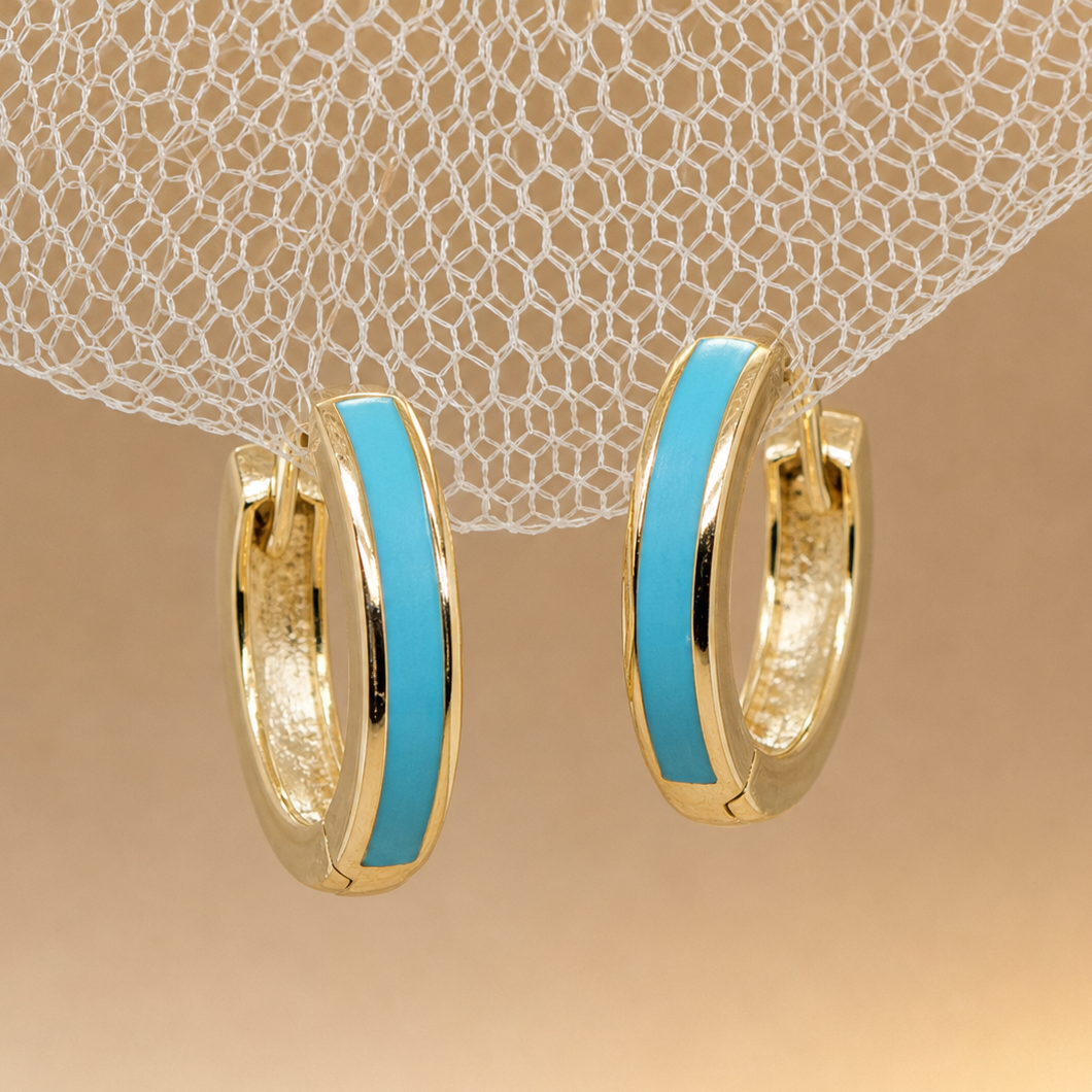 9ct Blue enamel huggies