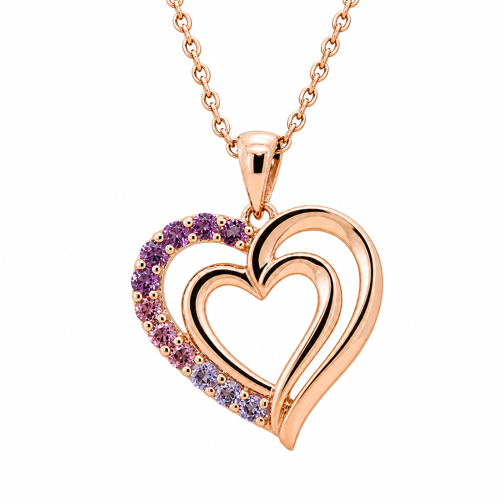 9ct RG Multip pink stone heart pendant