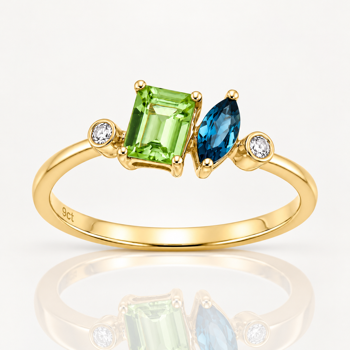 Peridot, London Blue Topaz & Diamond Ring | 9ct Yellow Gold