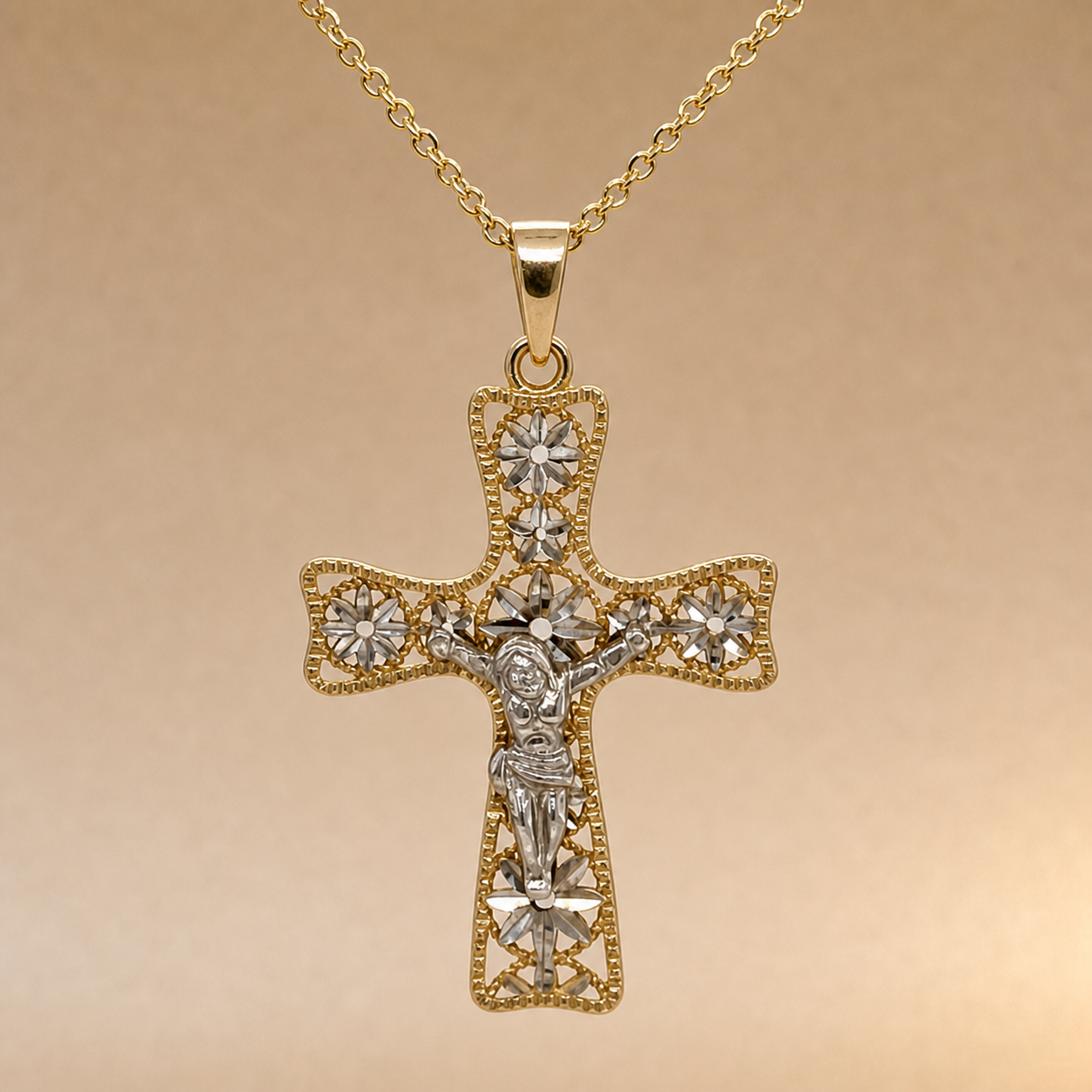 9ct YG / WG Crucifix