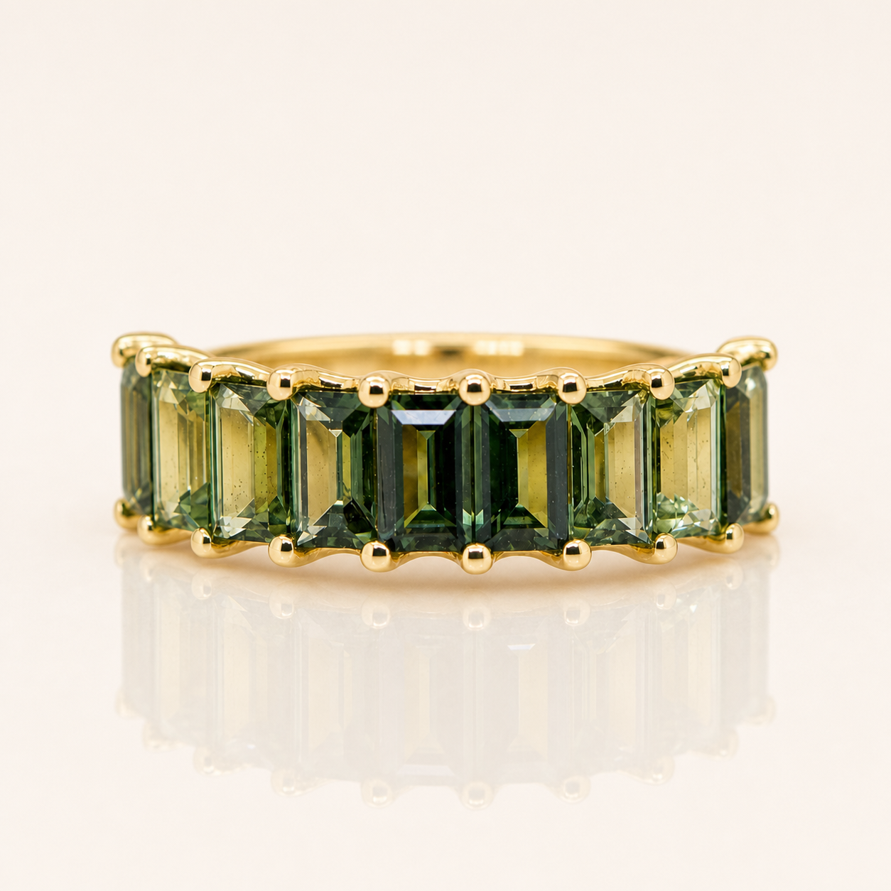 9ct Yellow Gold Australian Green Sapphire Baguette Ring | Sapphire Dreams