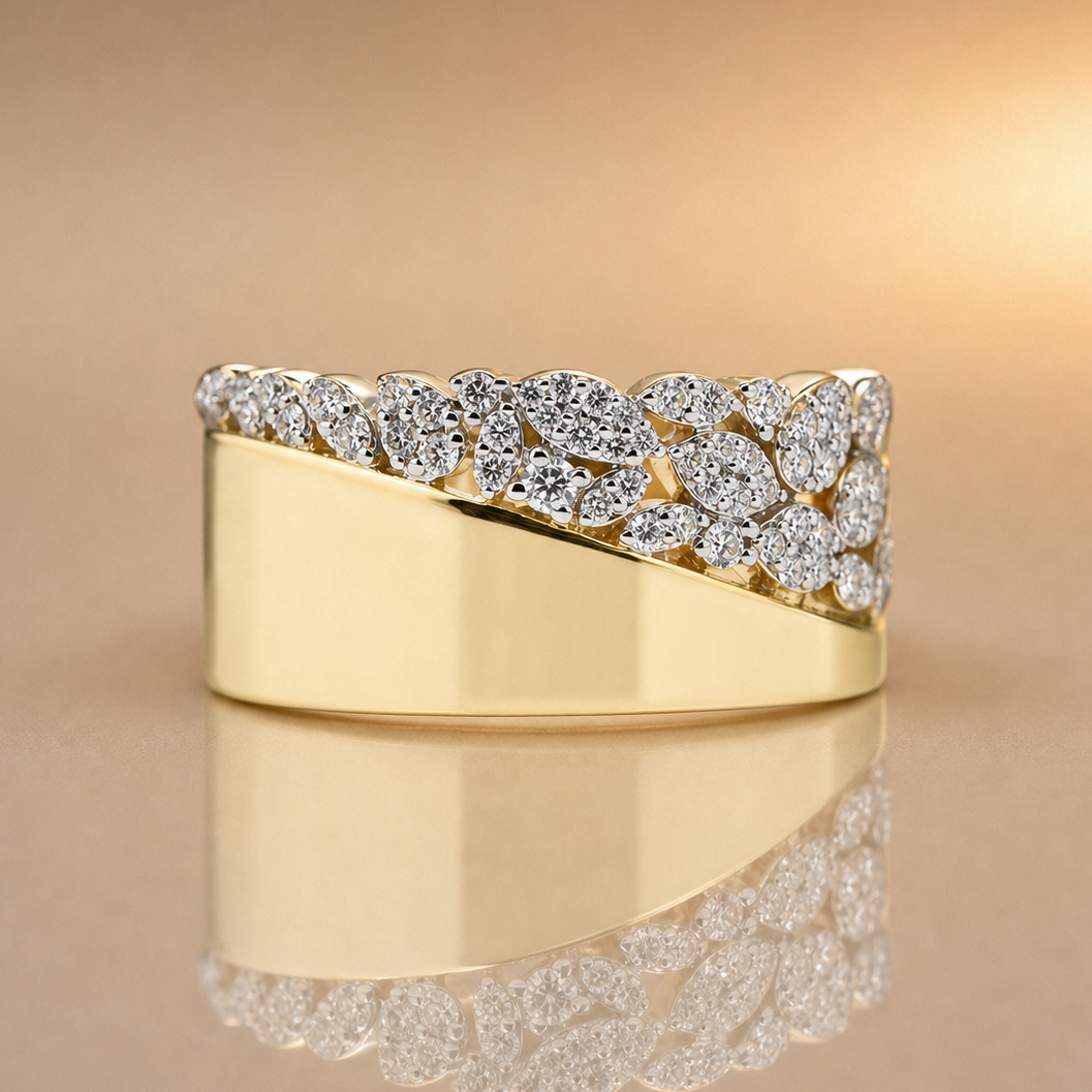 9ct Yellow Gold Diamond Leaf Cluster Dress Ring