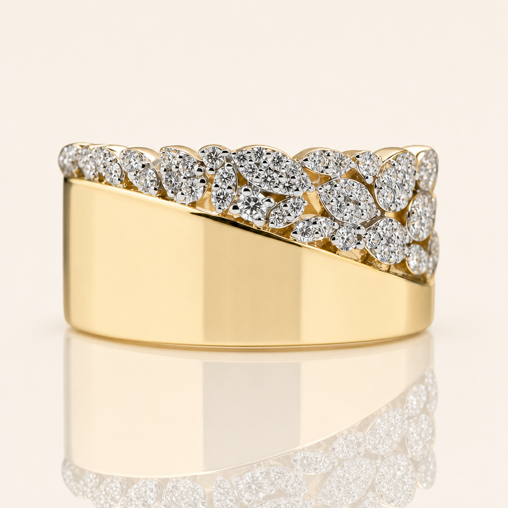 9ct Yellow Gold Diamond Leaf Cluster Dress Ring