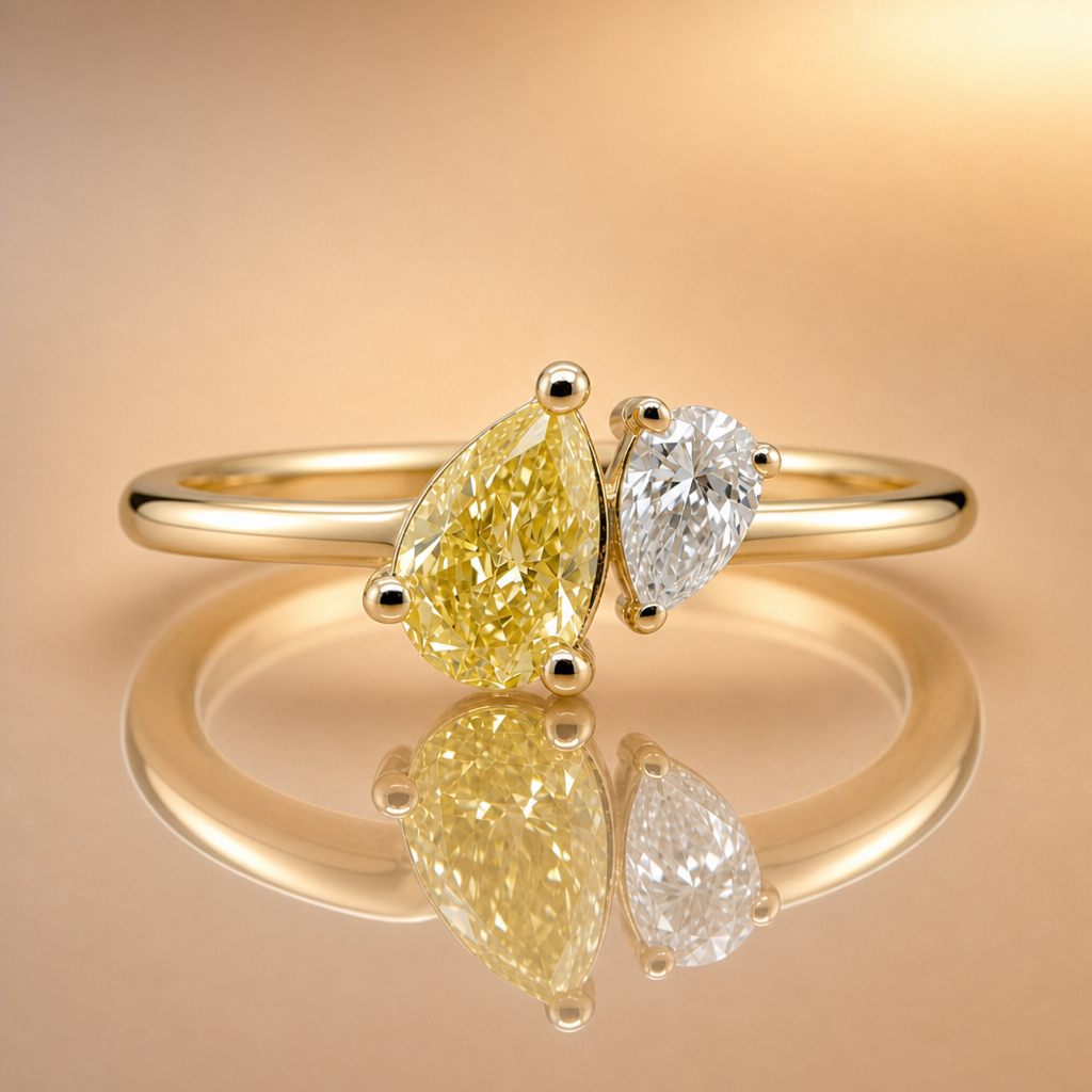 9ct Yellow Gold Toi et Moi Yellow & White Lab Grown Diamond Ring