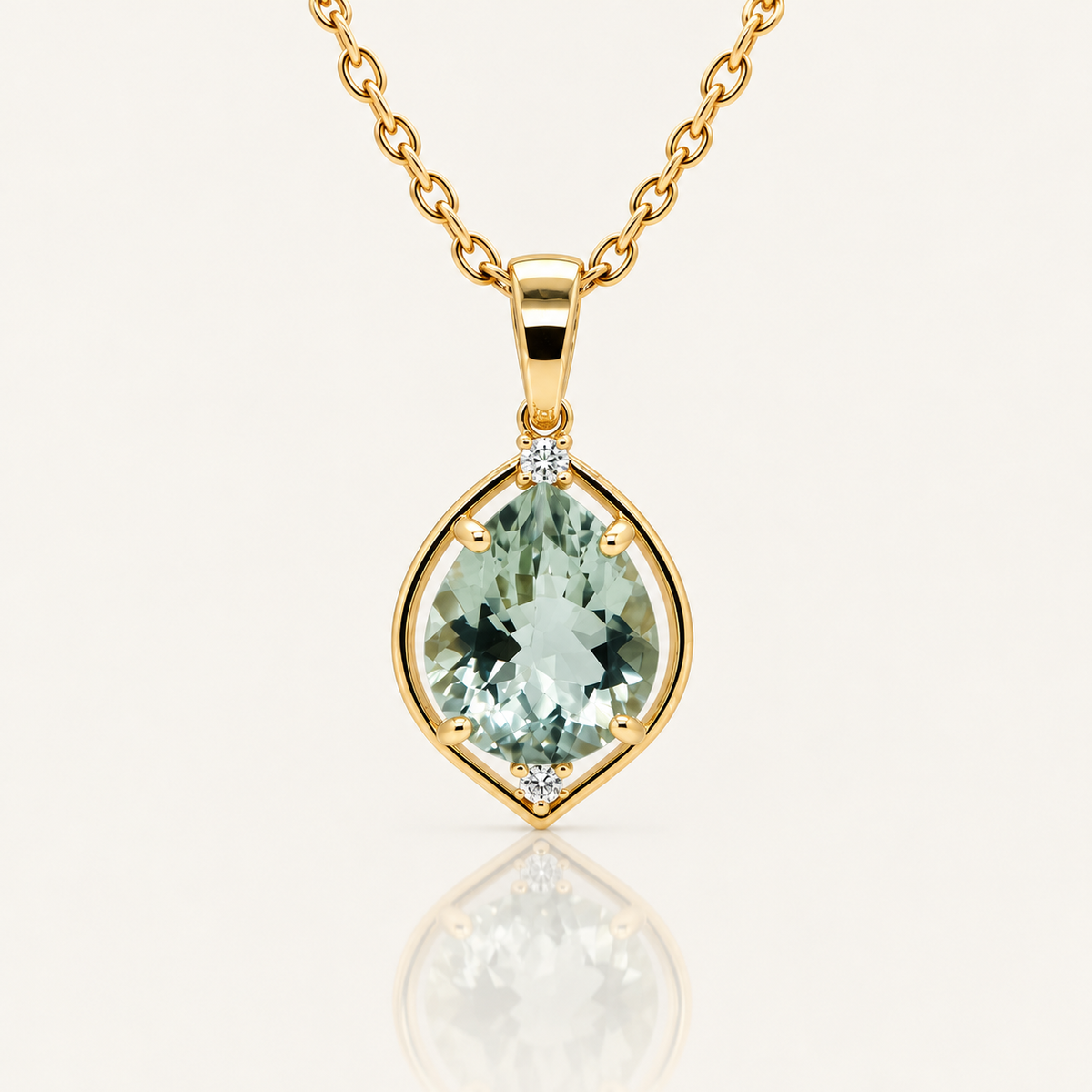 Prasiolite & Lab Grown Diamond Pendant | 9ct Yellow Gold