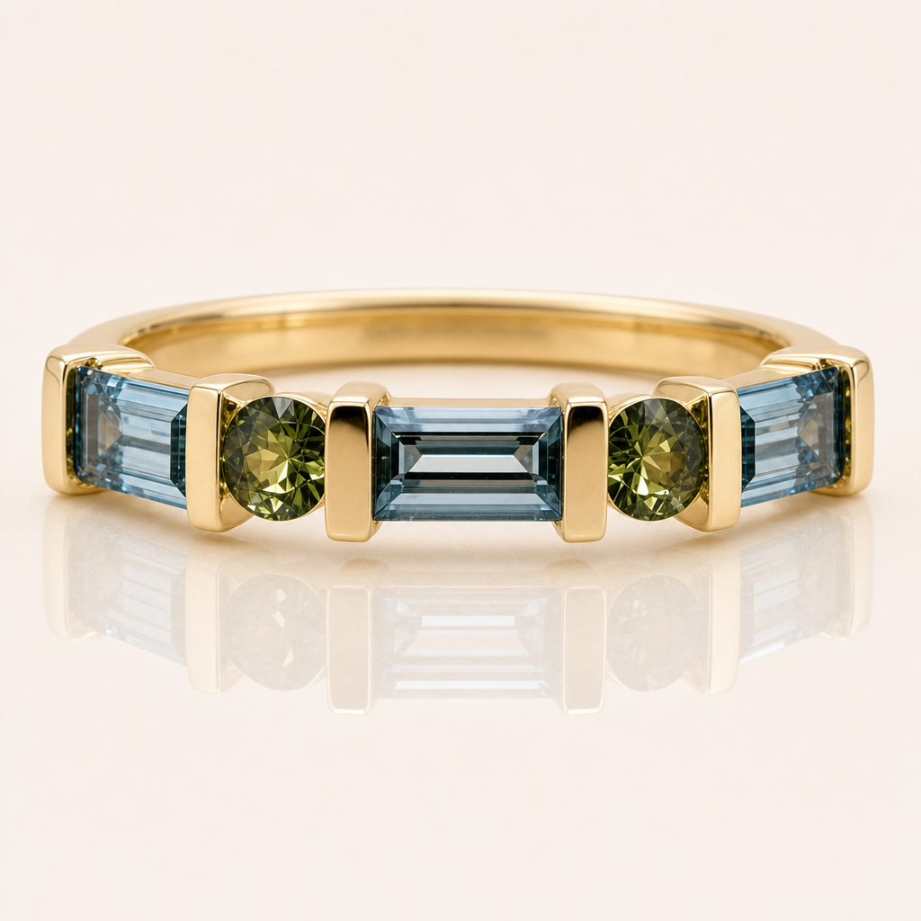Sapphire Dreams 'Aleena' | Blue & Green Sapphire Ring | 9ct Yellow Gold