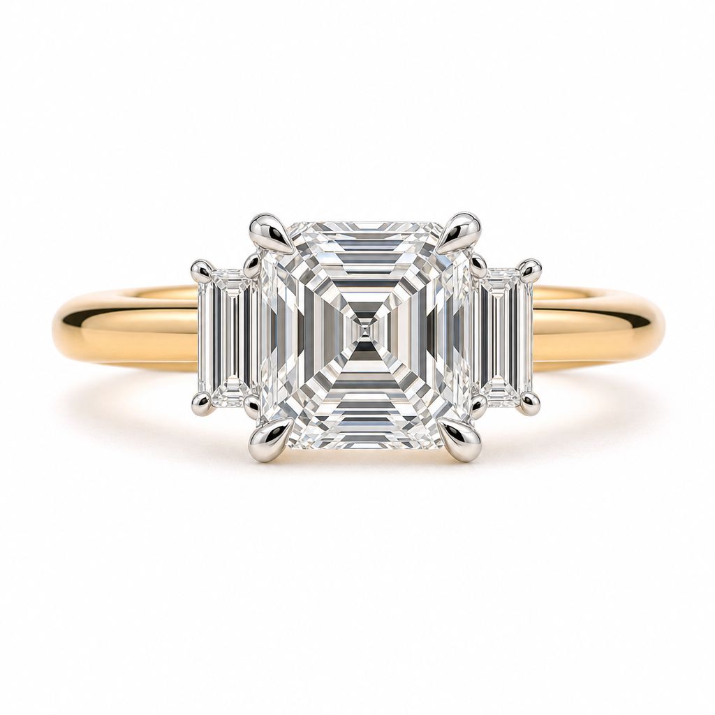 Alex | 2.03ct Asscher Cut Lab Grown Diamond Trilogy | Two-Tone 18ct Gold