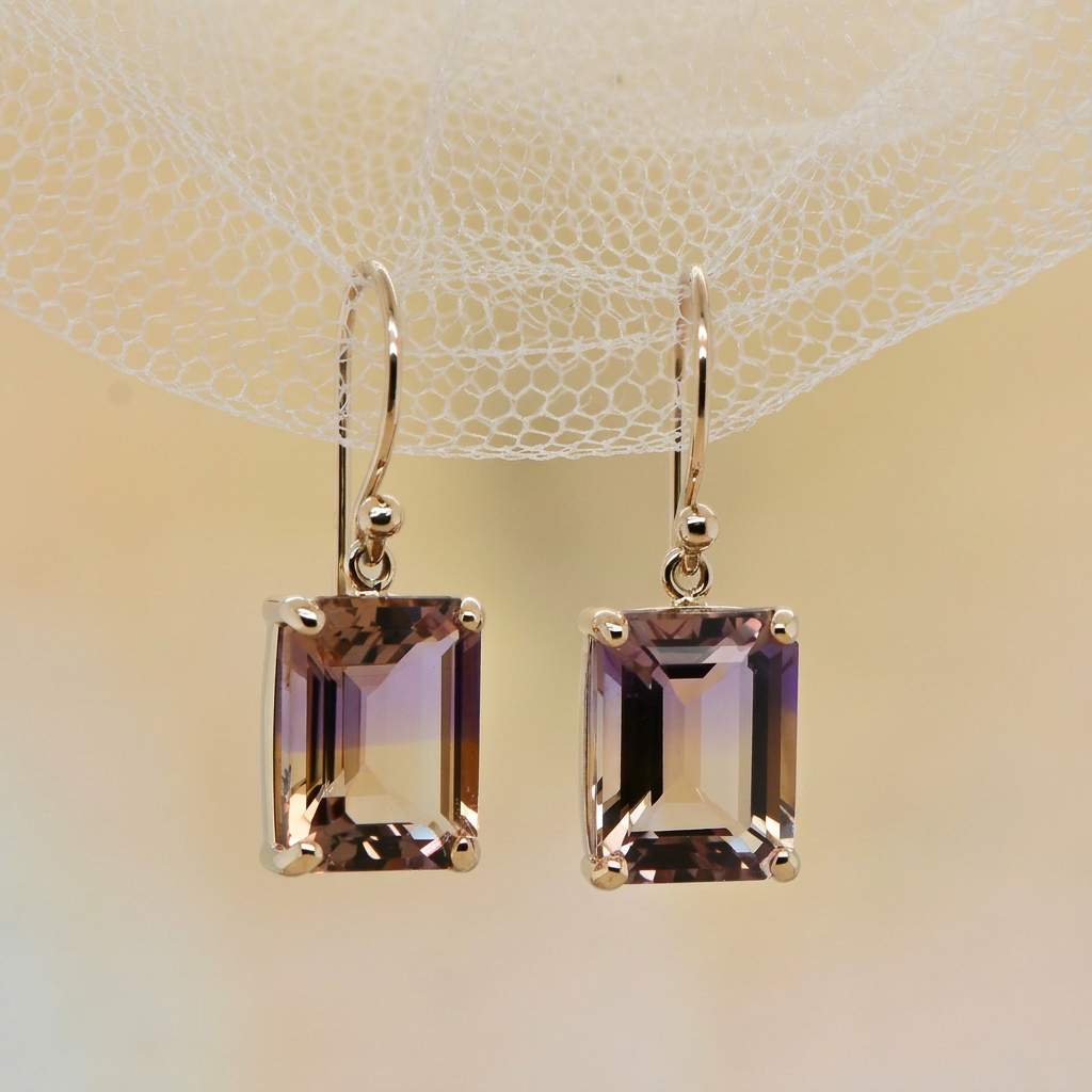 Emerald cut Ametrine earrings