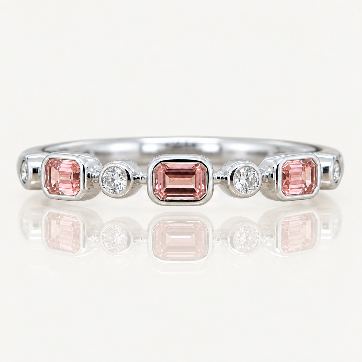 Baguette Pink Lab Diamond Band | 9ct White Gold