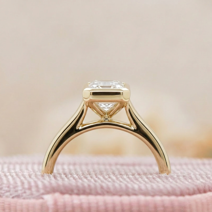 Bree | 1.20ct Emerald Cut Lab Grown Diamond Bezel Set Engagement Ring | 18ct Yellow Gold