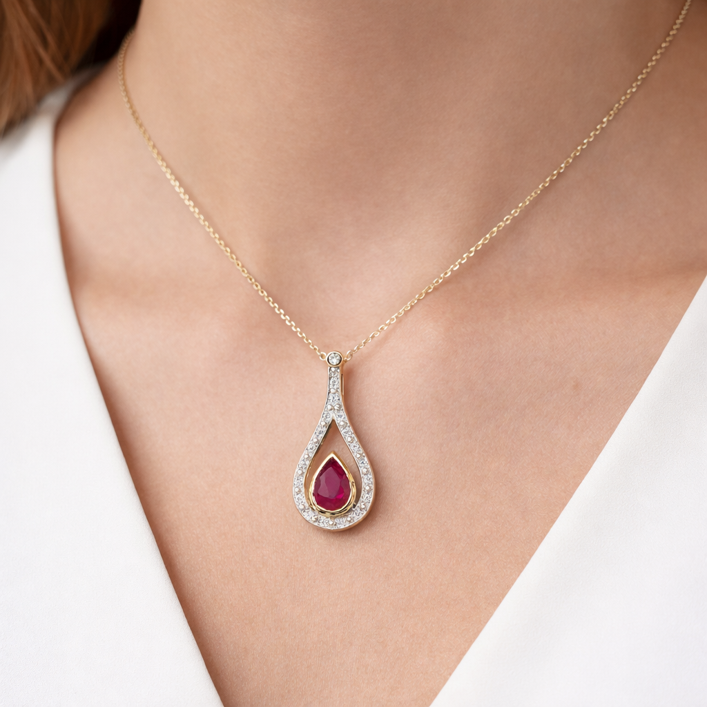 Pear Ruby & Diamond Pendant