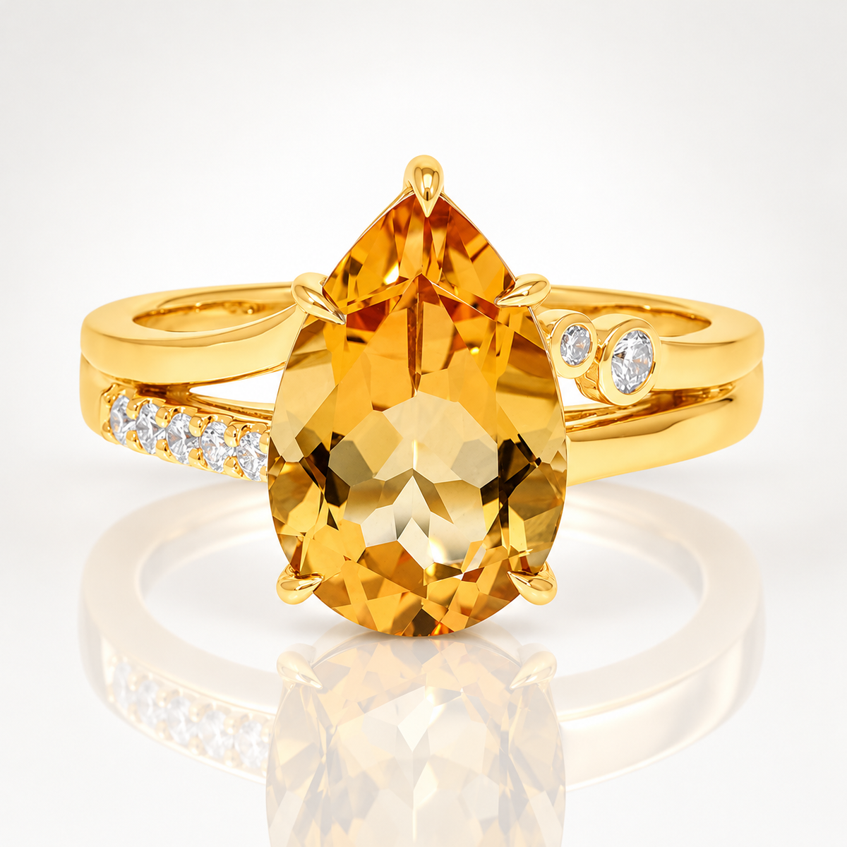 Citrine & Lab Grown Diamond Ring | 9ct Yellow Gold