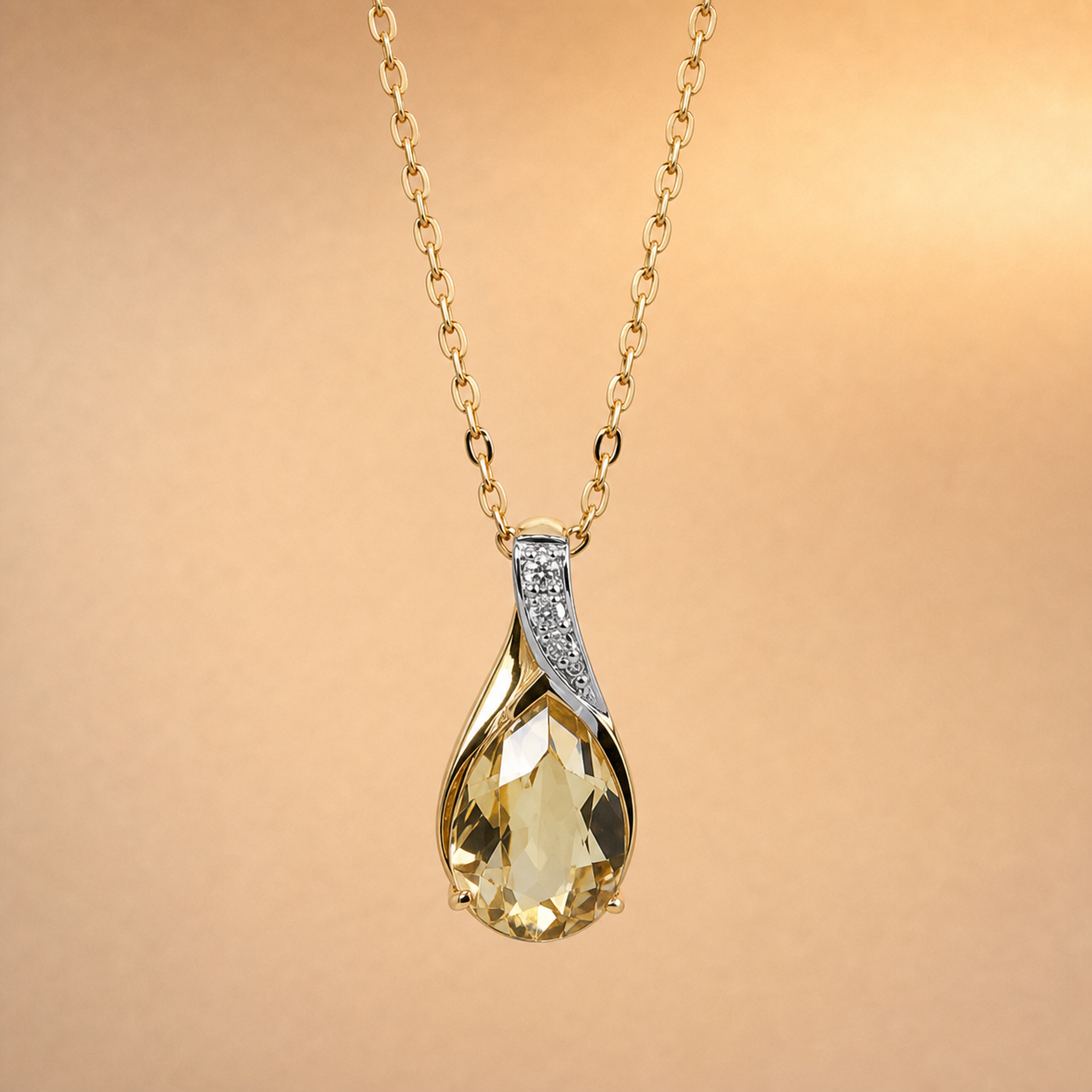 Pear Citrine & Diamond Pendant | 9ct Yellow Gold