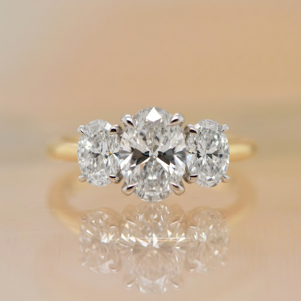 Claire | 1.50ct Oval Lab Grown Diamond Trilogy | 18ct Yellow & White Gold