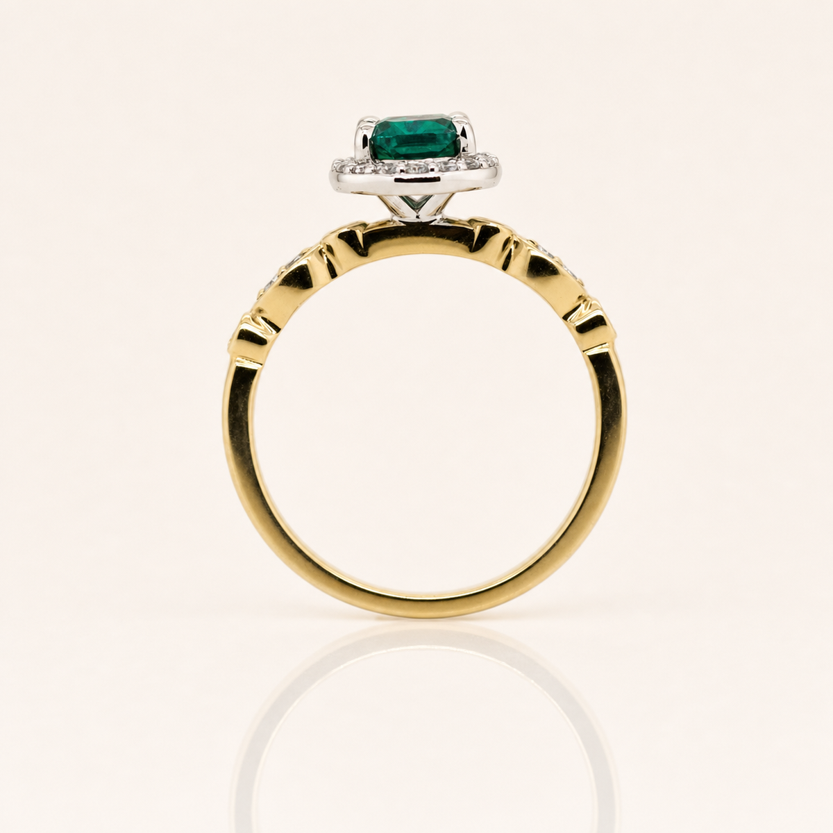 Emilia | Oval Lab Grown Emerald & Diamond Ring | 9ct Yellow & White Gold | Exclusively Paton's Place