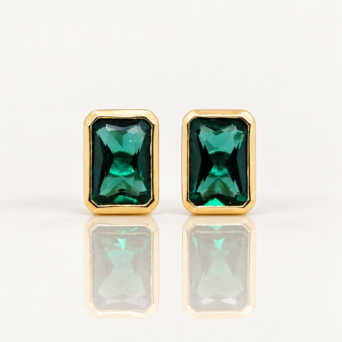 Emerald-Cut Created Emerald Stud Earrings | 9ct Yellow Gold