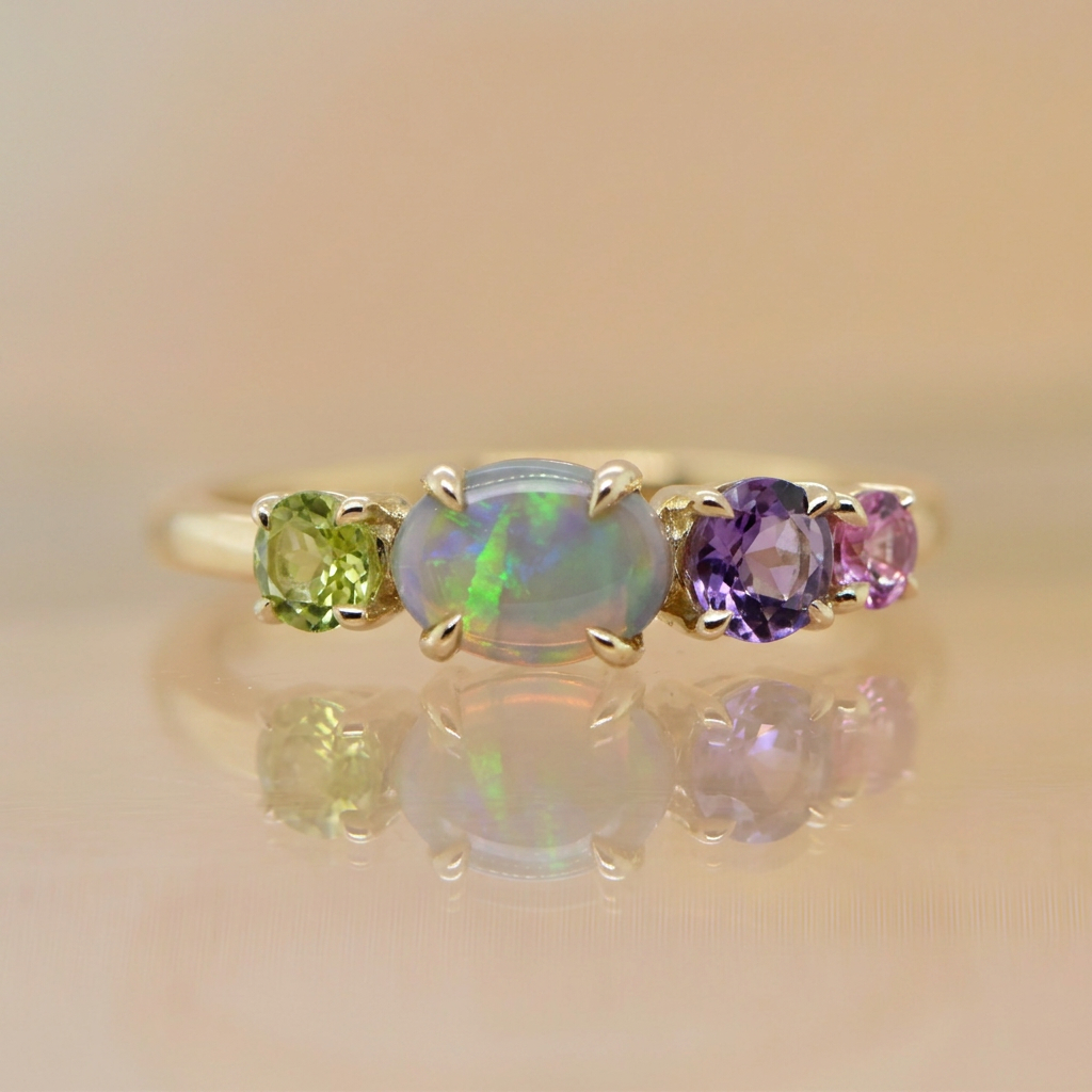 Crystal Opal, Amethyst, Pink Sapphire & Peridot ring
