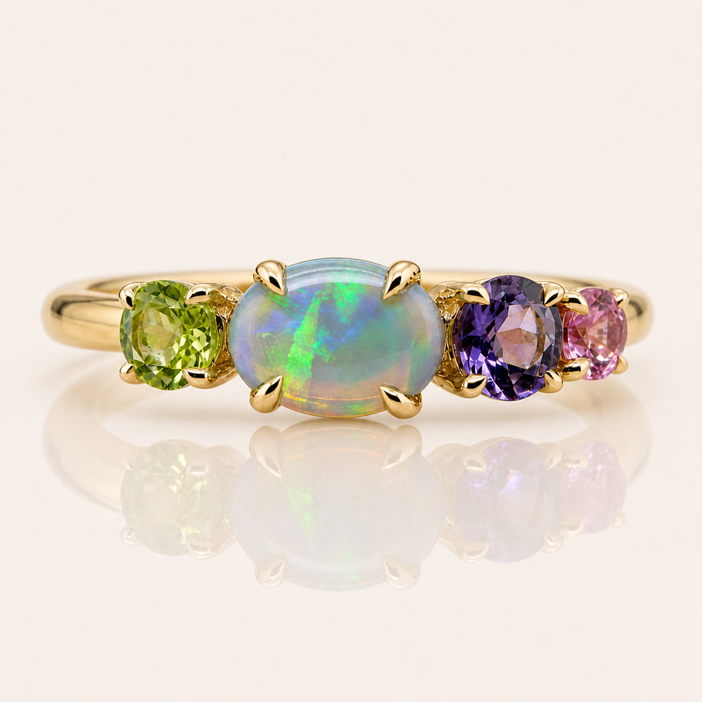 Crystal Opal, Amethyst, Pink Sapphire & Peridot Ring | 9ct Yellow Gold