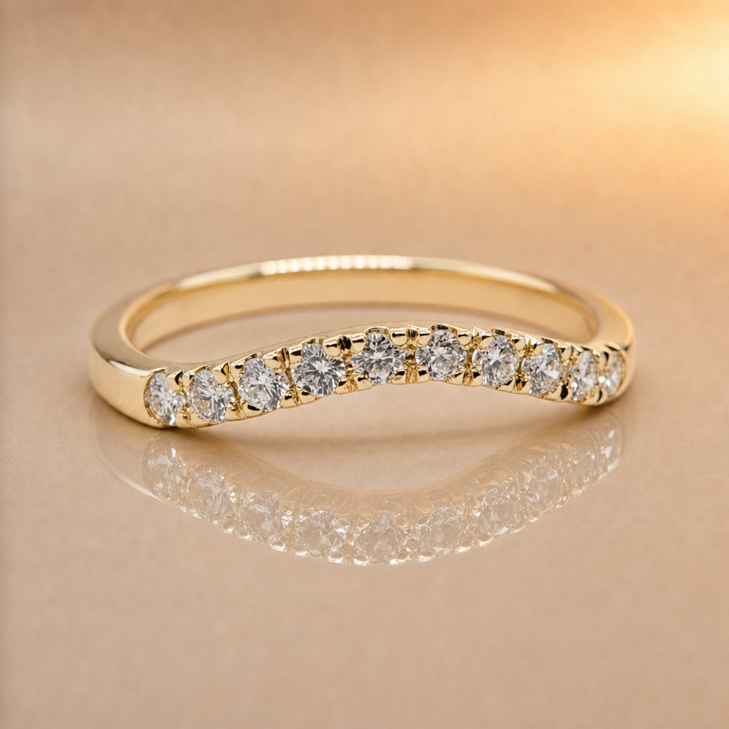 Curved Natural Diamond Set Band - 9ct