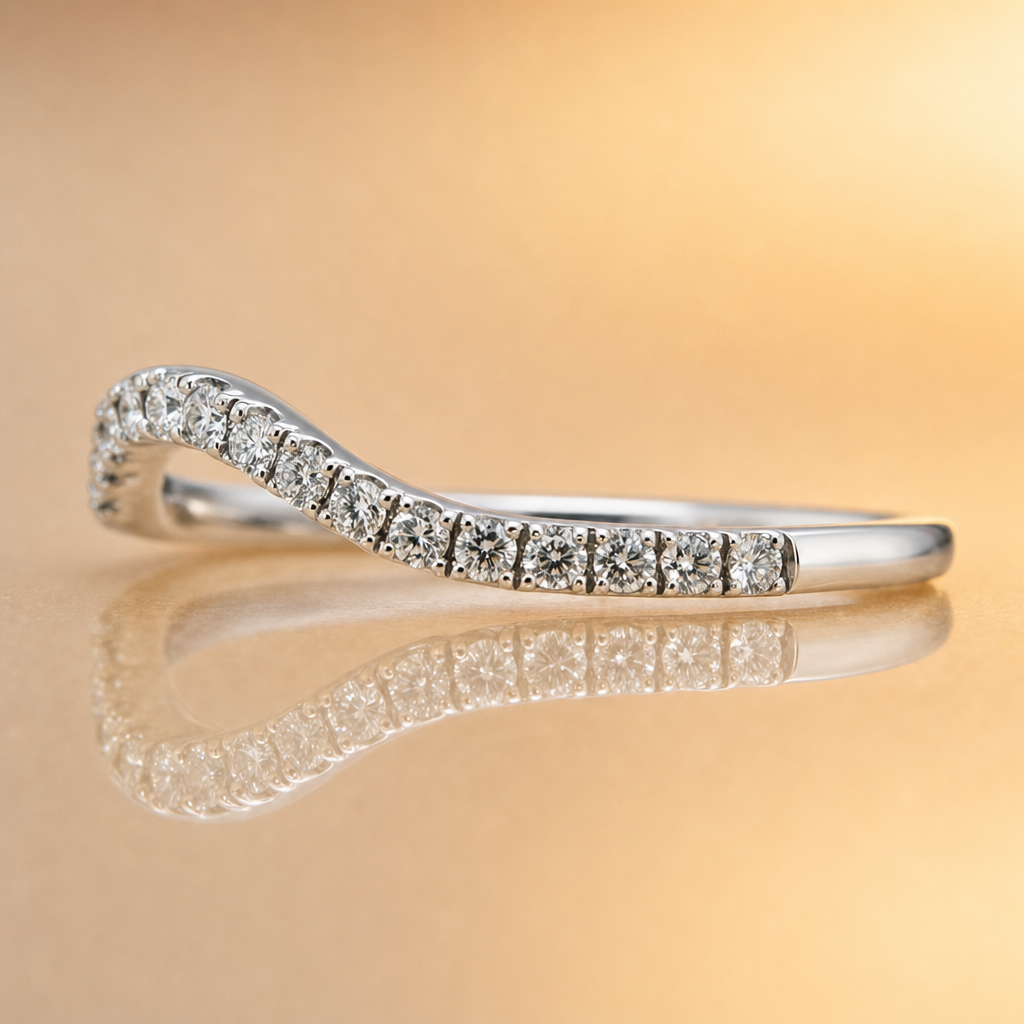 Curved Natural diamond set band -18ct white gold