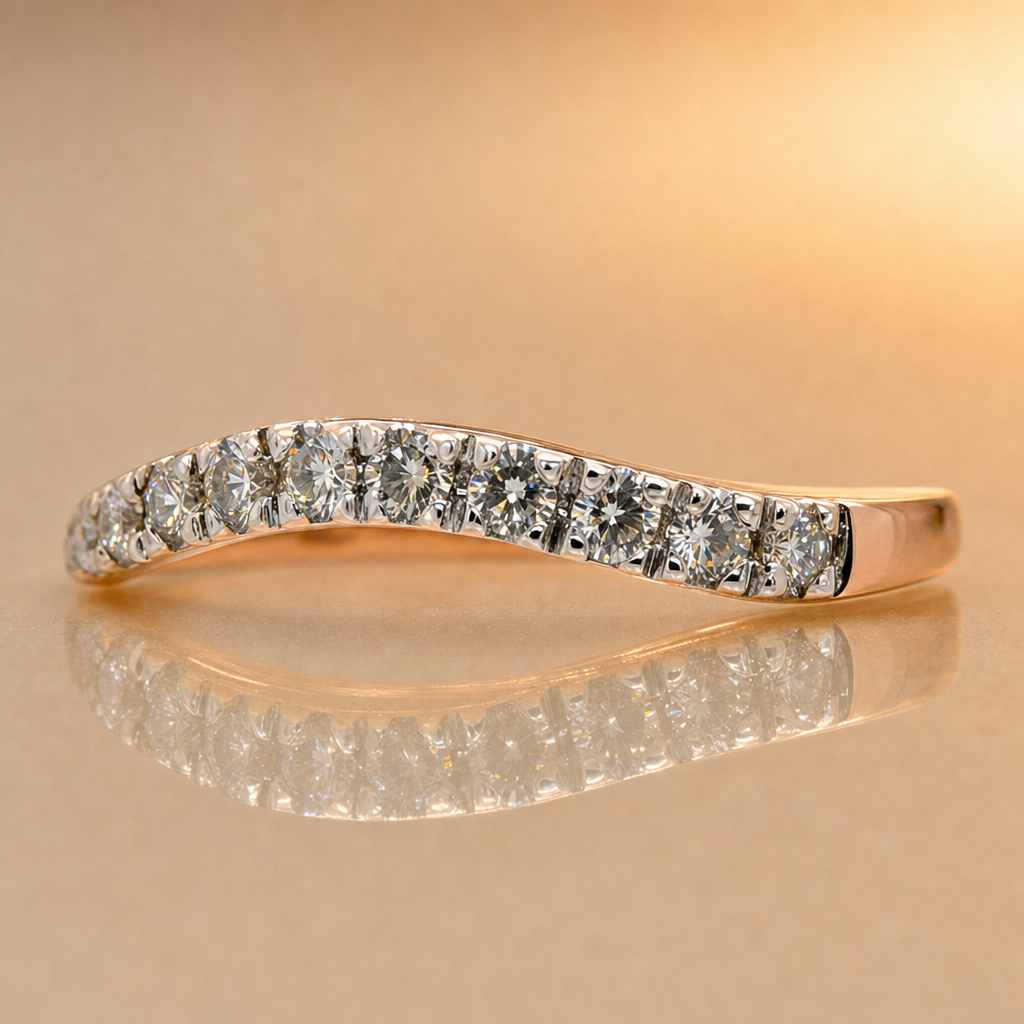 Curved Natural diamond set band - 9ct Rose Gold