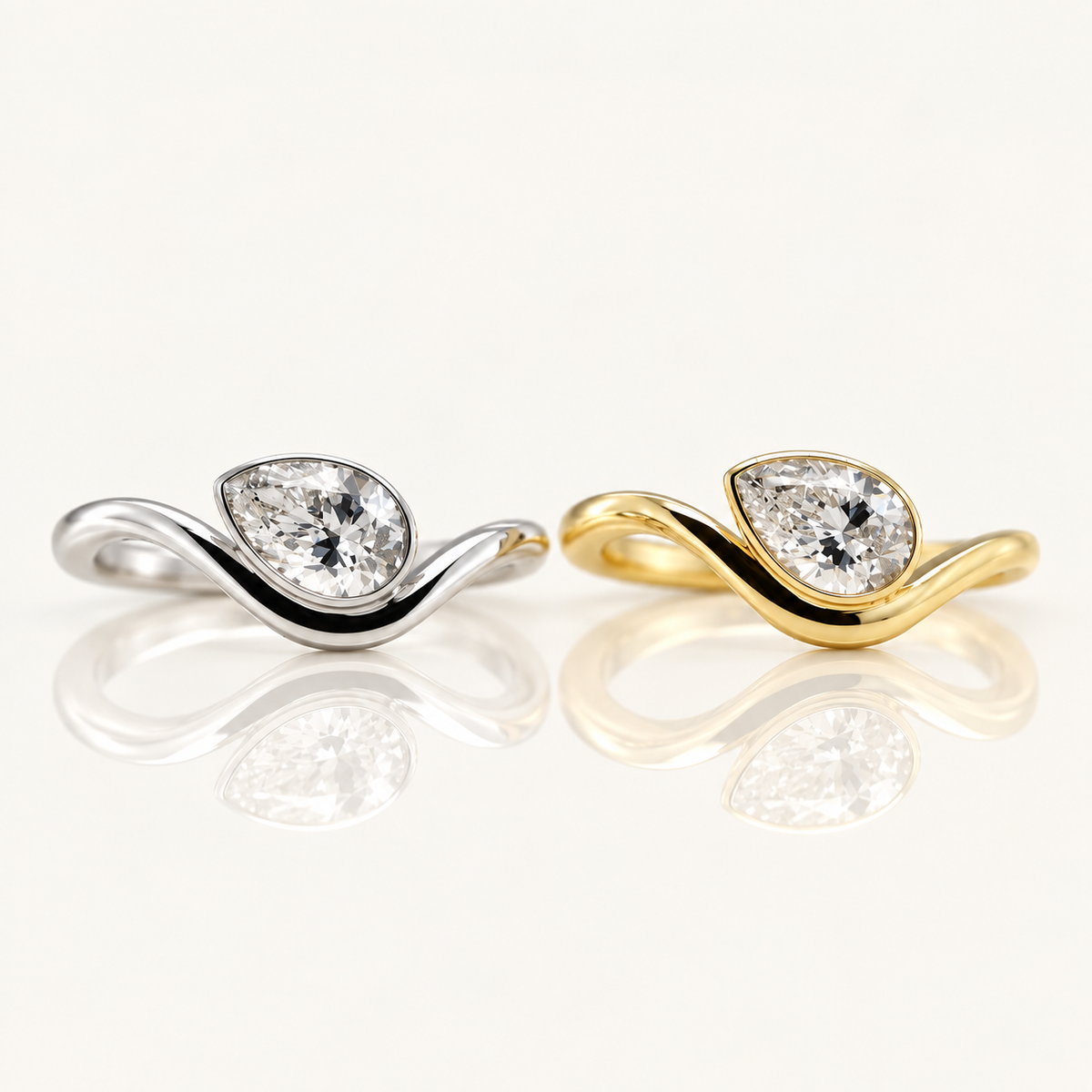 0.52ct Pear Cut Lab Grown Diamond East-West Bezel Ring | 9ct Yellow Gold