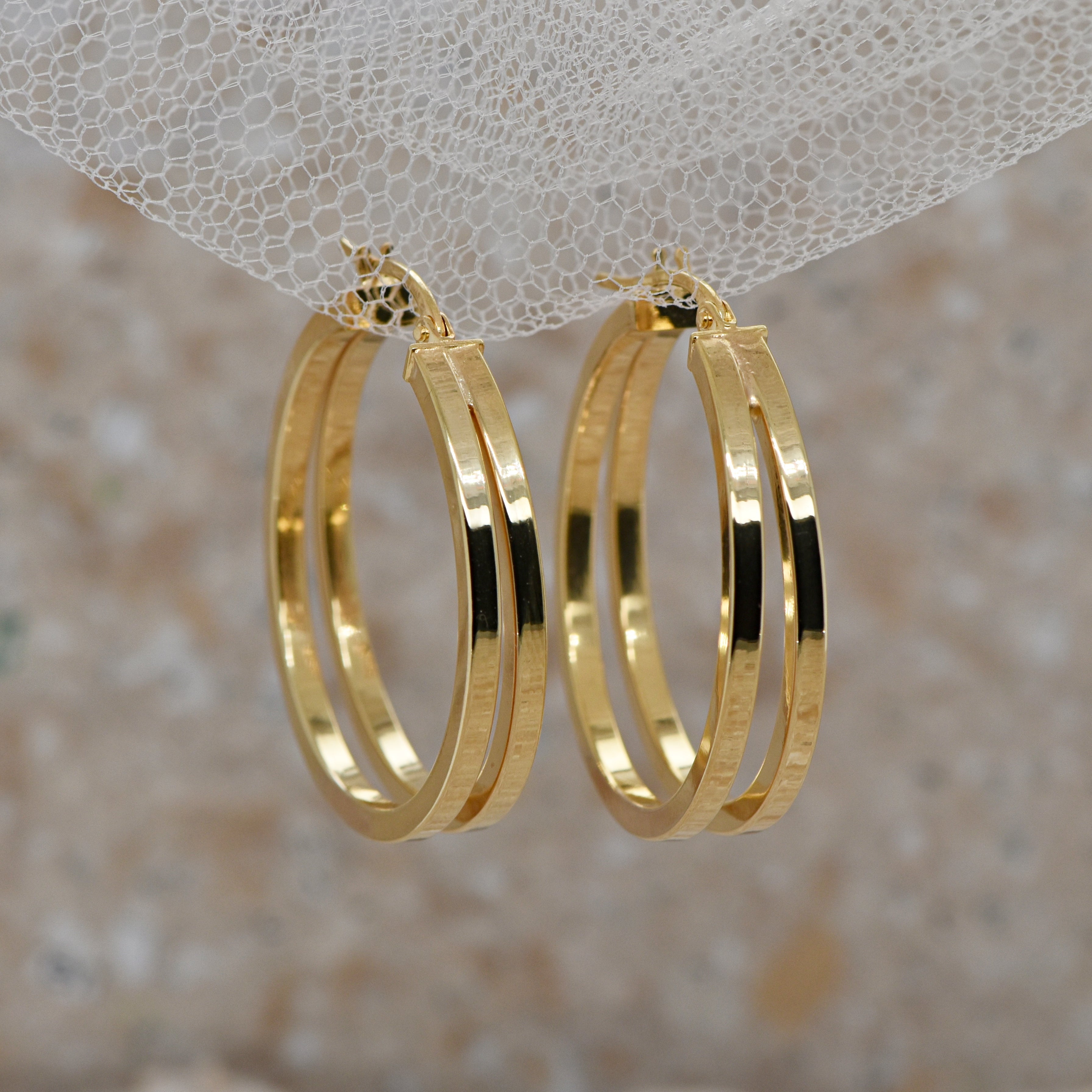 9ct double loop Hoop earrings