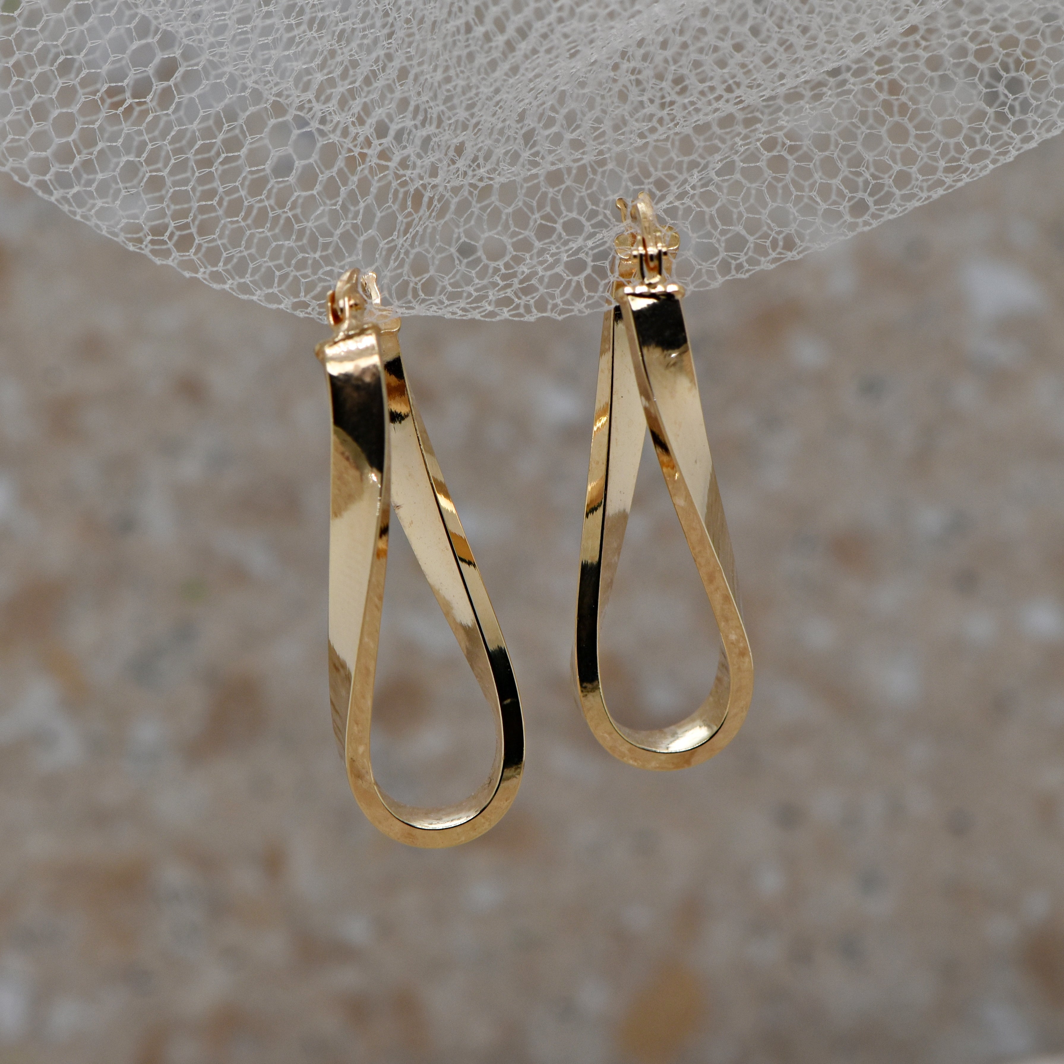 9ct long twisted hoop earrings