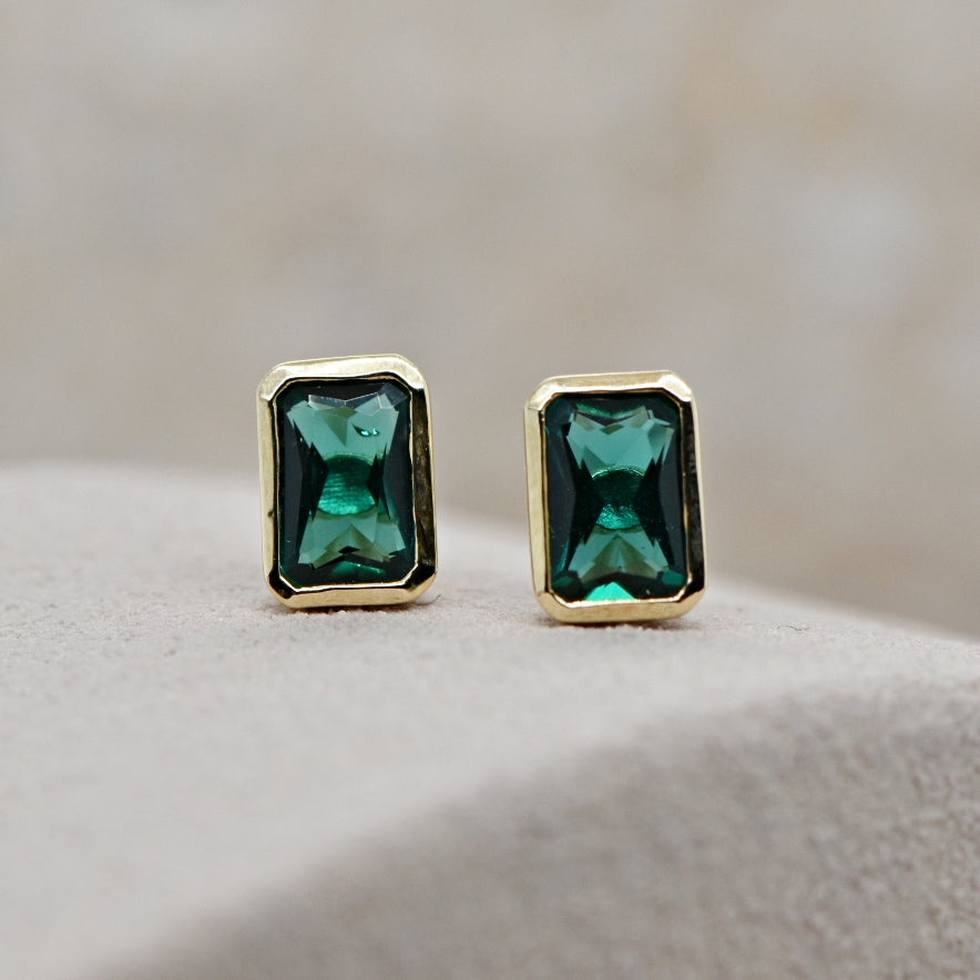 Katie Emerald Cut Studs - Gold