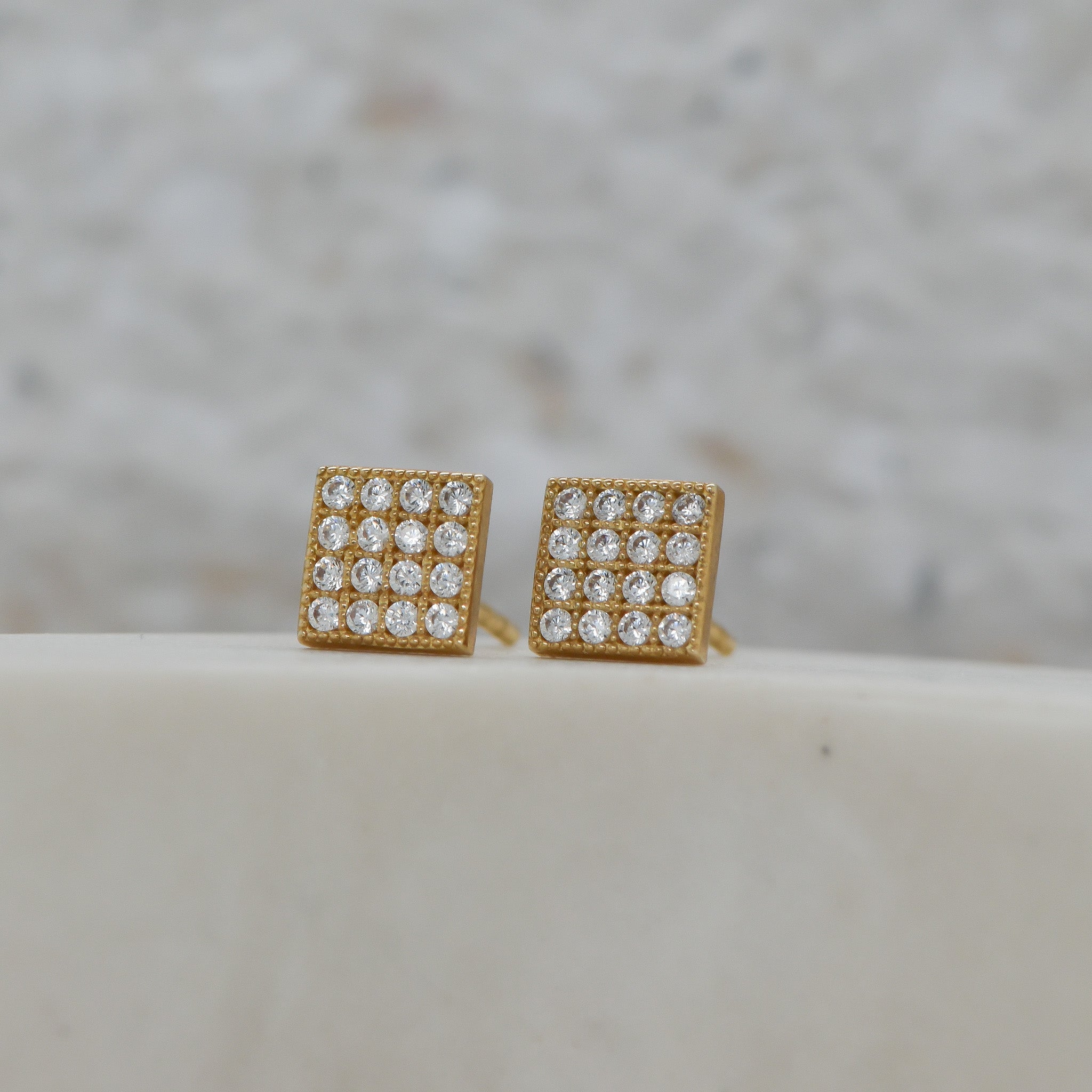 9ct Square pave set CZ studs