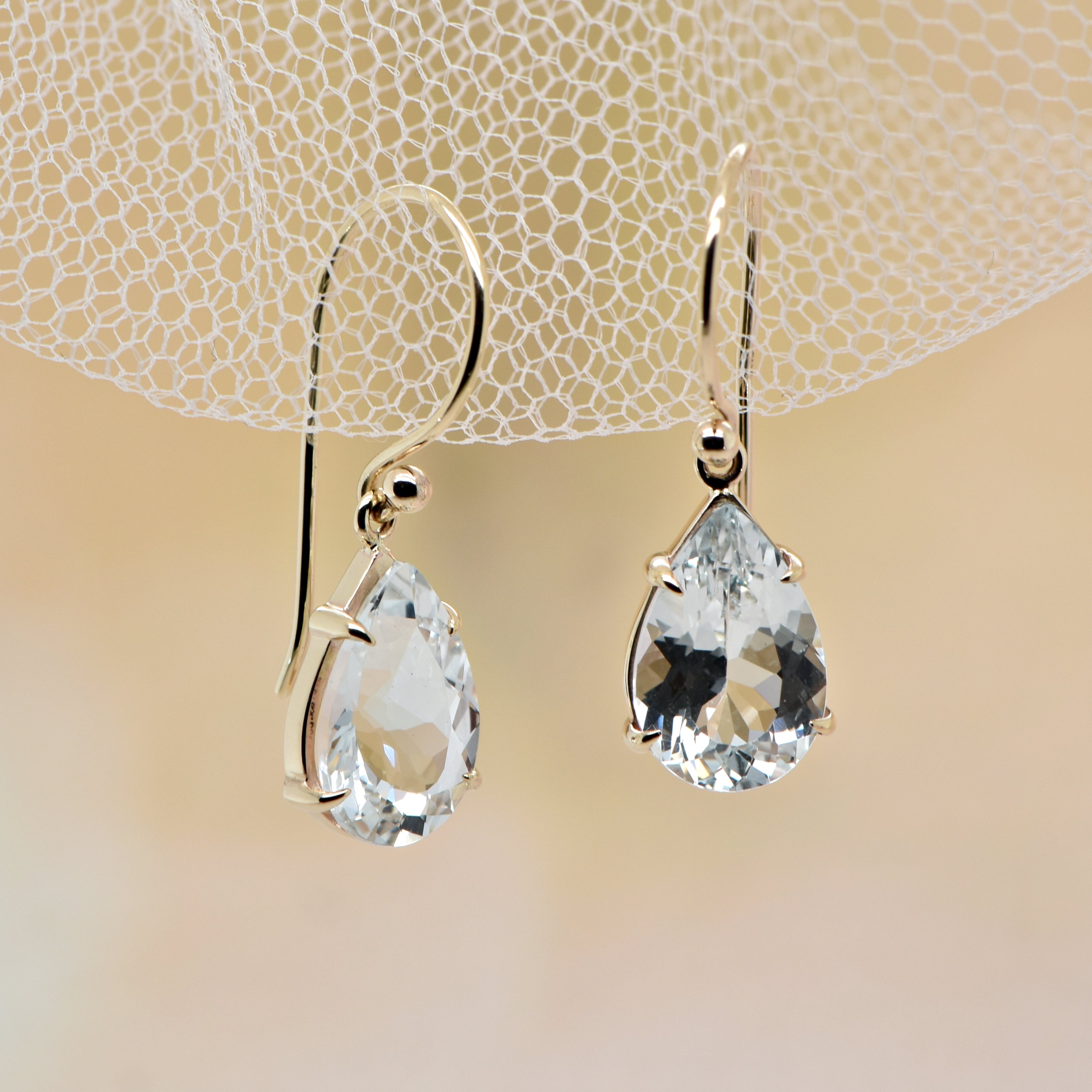 White Topaz pear cut drop earrings