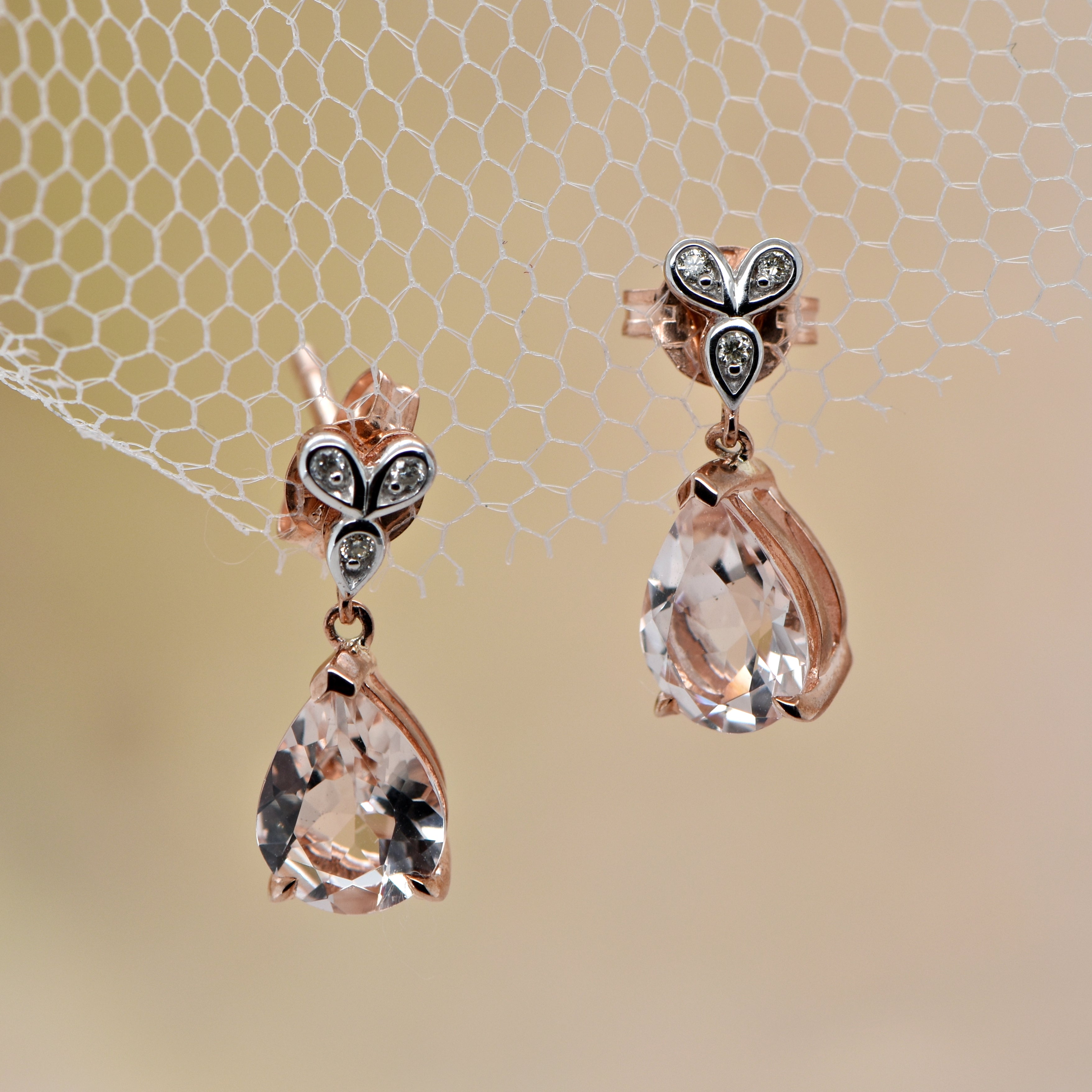 Tear Drop Morganite & Diamond Earrings