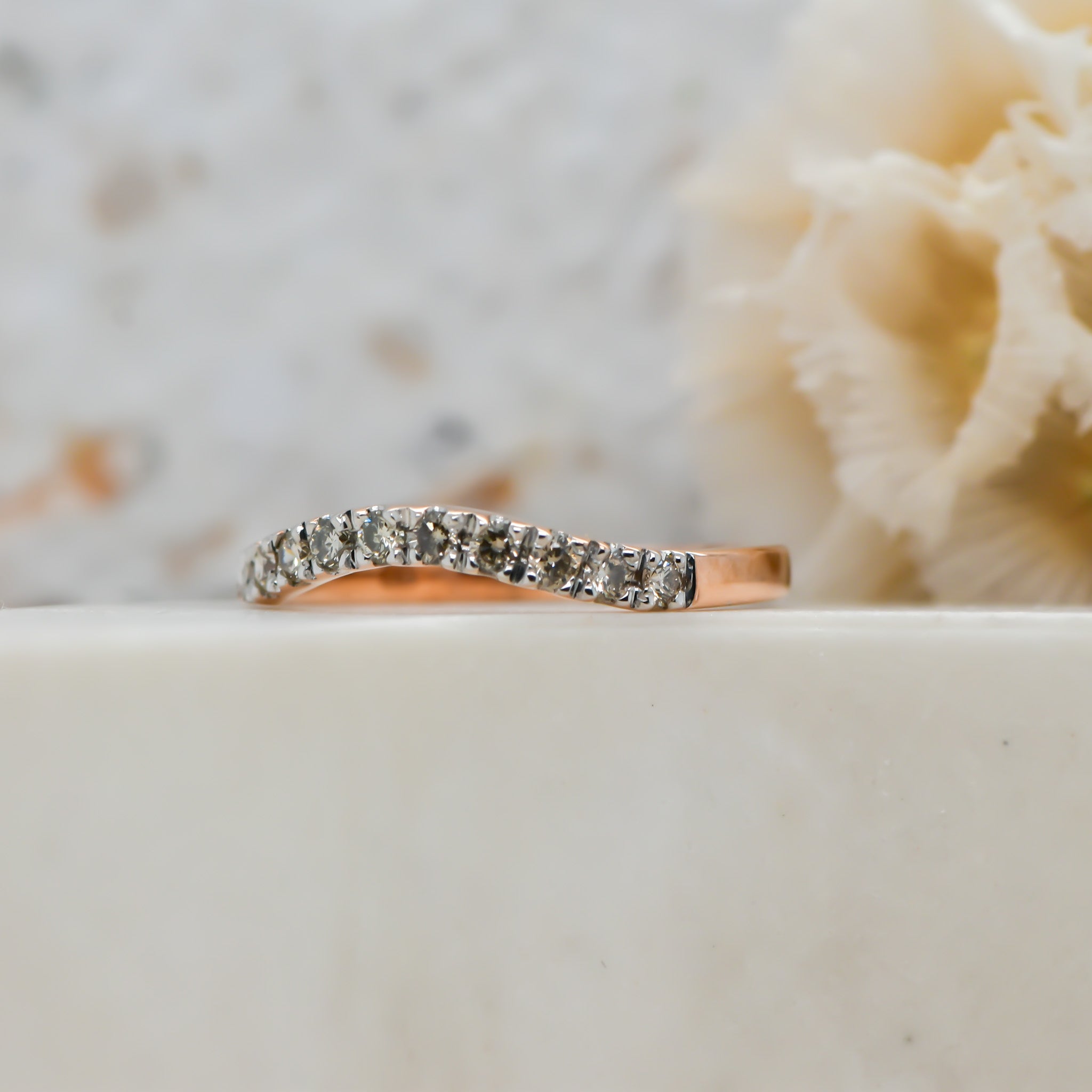 Curved Natural diamond set band - 9ct Rose Gold