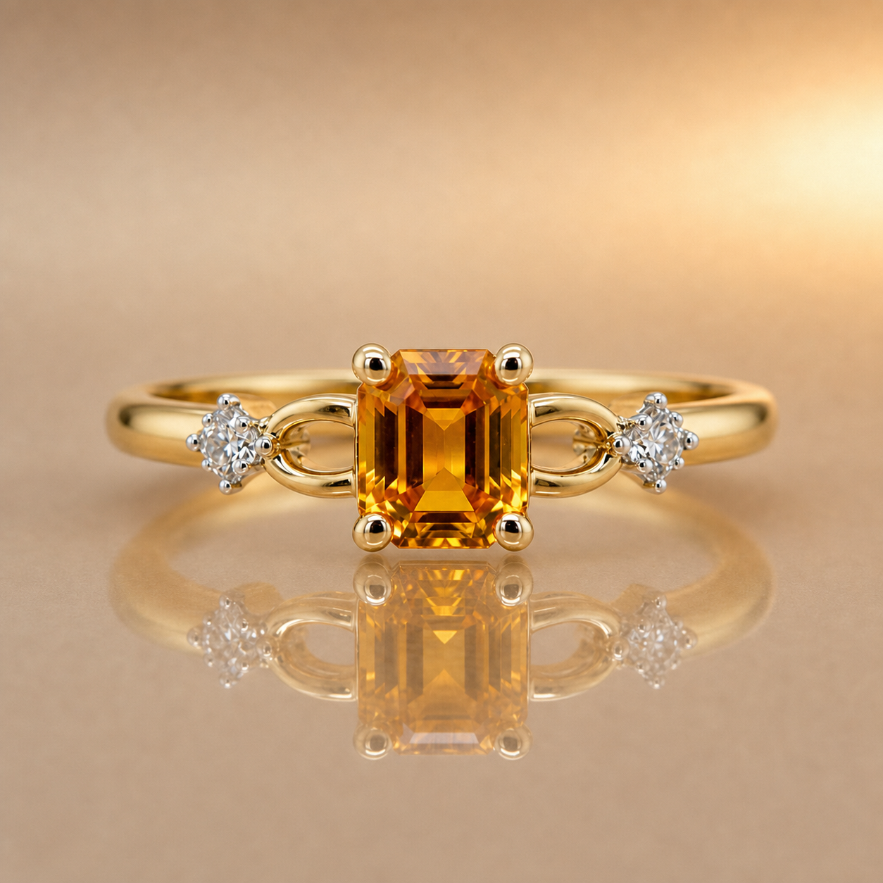 Daisy | 1.28ct Emerald Cut Yellow Ceylon Sapphire & Diamond Ring | 9ct Yellow Gold