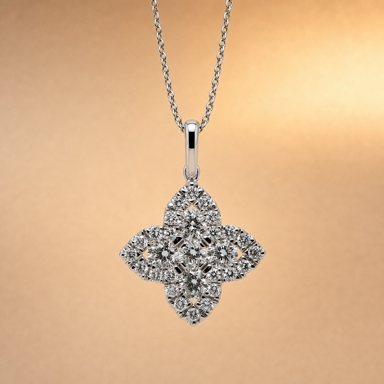 Lab Grown Diamond Flower Pendant | 9ct White Gold