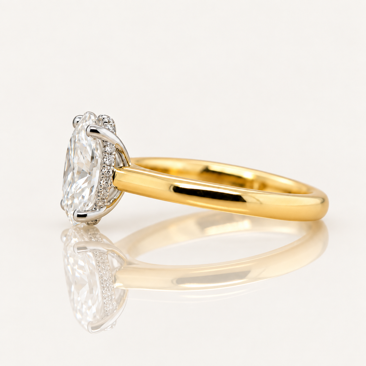 Dylan | 3.02ct Oval Cut Lab Grown Diamond Solitaire Engagement Ring | Hidden Halo | 18ct Yellow & White Gold