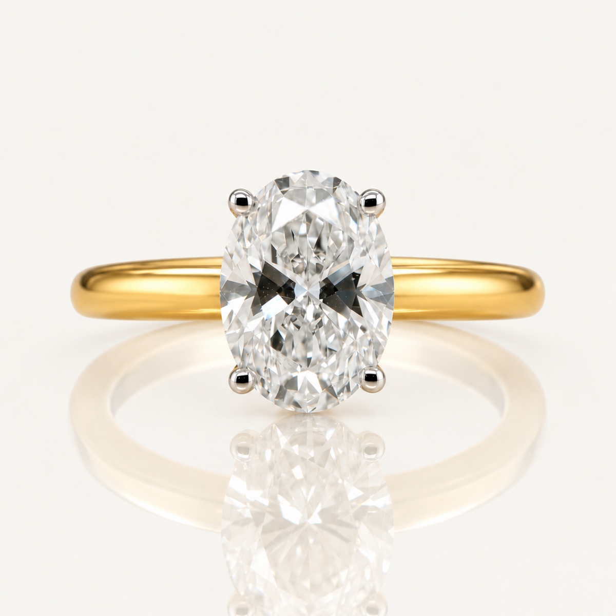 Dylan | 3.02ct Oval Cut Lab Grown Diamond Solitaire Engagement Ring | Hidden Halo | 18ct Yellow & White Gold