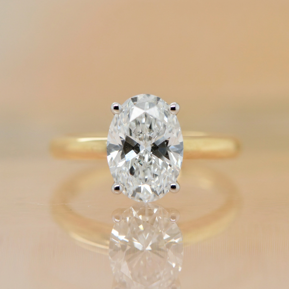 Dylan | 3.02ct Oval Cut Lab Grown Diamond Solitaire Engagement Ring | Hidden Halo | 18ct Yellow & White Gold