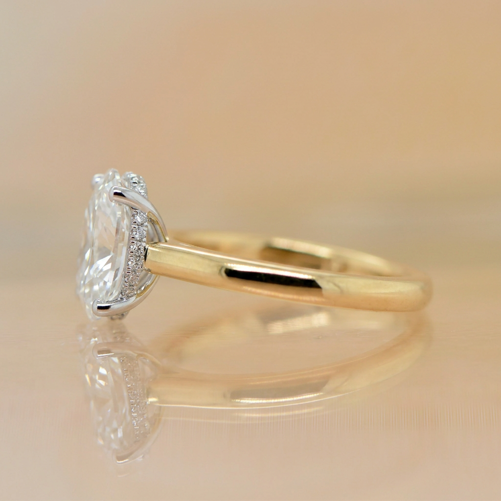 Dylan | 3.02ct Oval Cut Lab Grown Diamond Solitaire Engagement Ring | Hidden Halo | 18ct Yellow & White Gold
