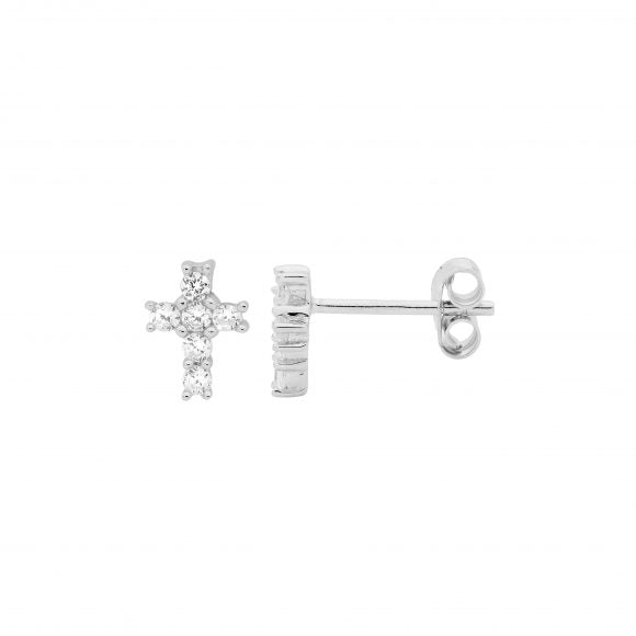 Zoe Austin - Sterling Silver round CZ cross studs