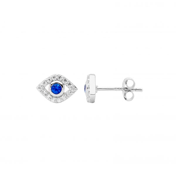 Zoe Austin - Sterling Silver Blue evil eye studs