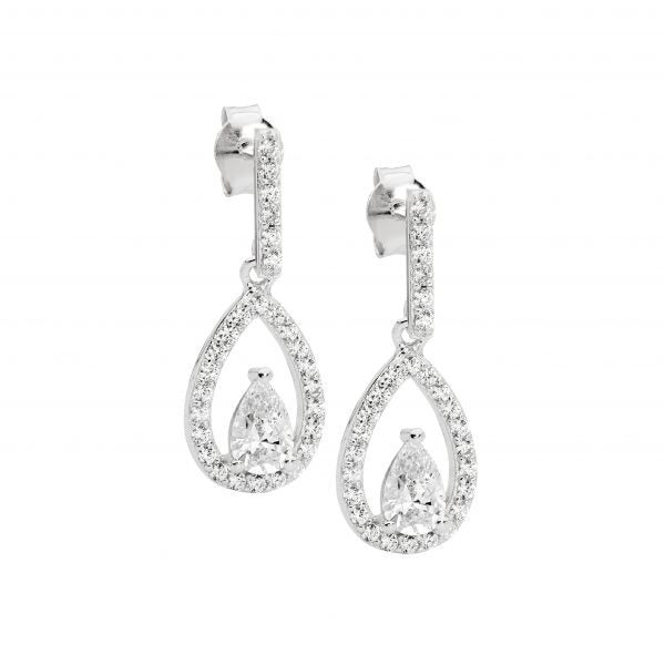 Zoe Austin - Sterling Silver CZ open pear drop Earrings