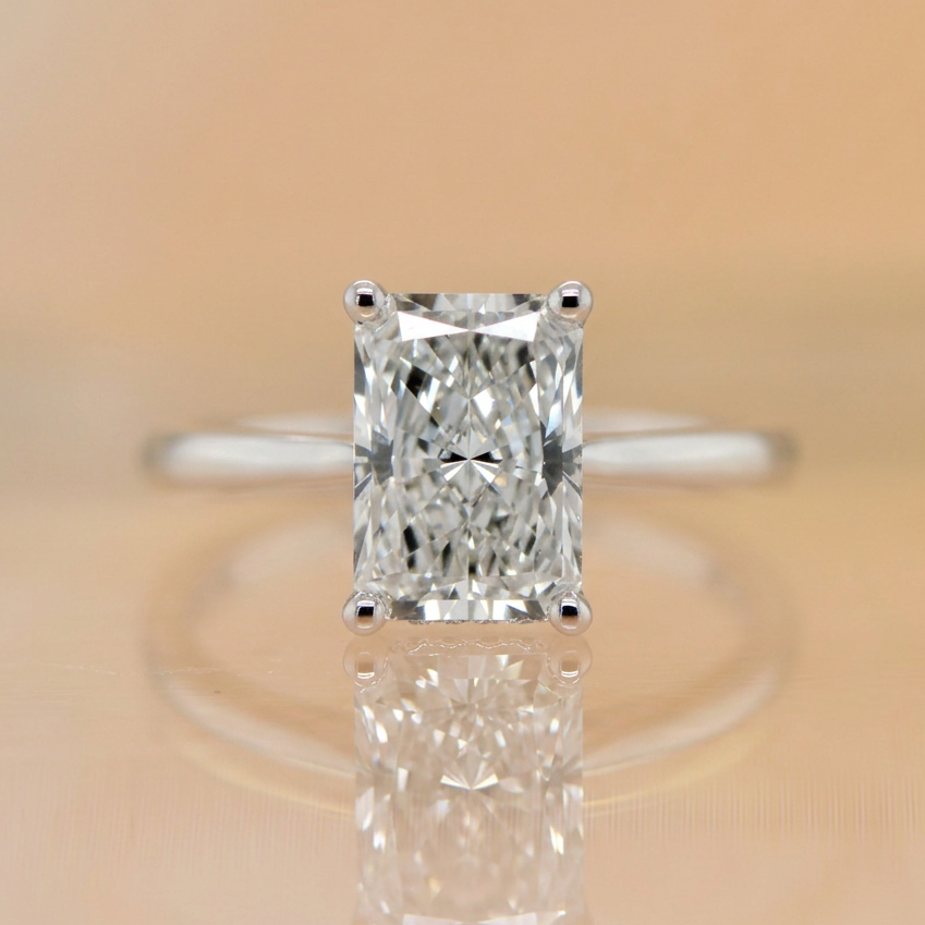 Ellie | 3.03ct Radiant Cut Lab Grown Diamond Engagement Ring | Hidden Halo | 18ct White Gold