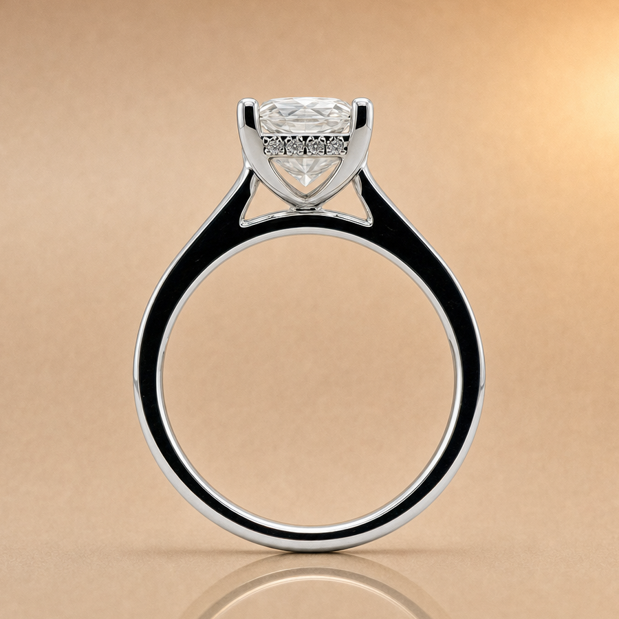 Ellie | 3.03ct Radiant Cut Lab Grown Diamond Engagement Ring | Hidden Halo | 18ct White Gold