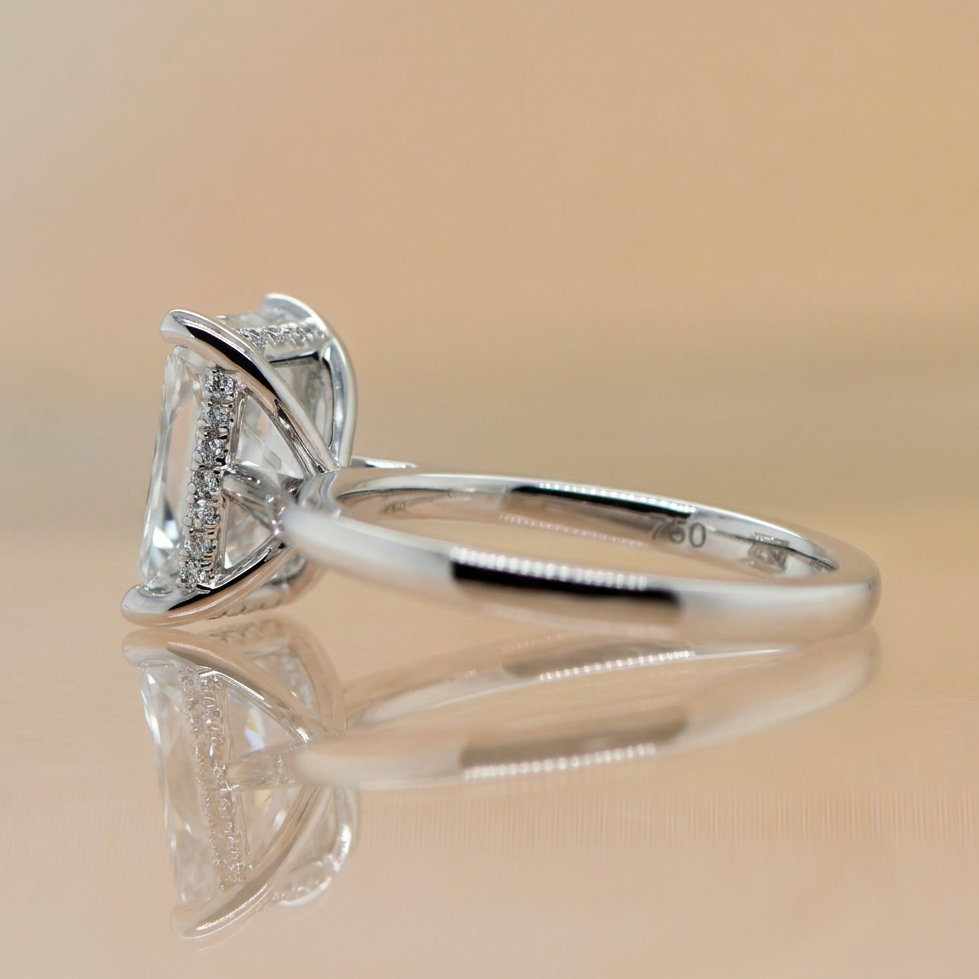 Ellie | 3.03ct Radiant Cut Lab Grown Diamond Engagement Ring | Hidden Halo | 18ct White Gold